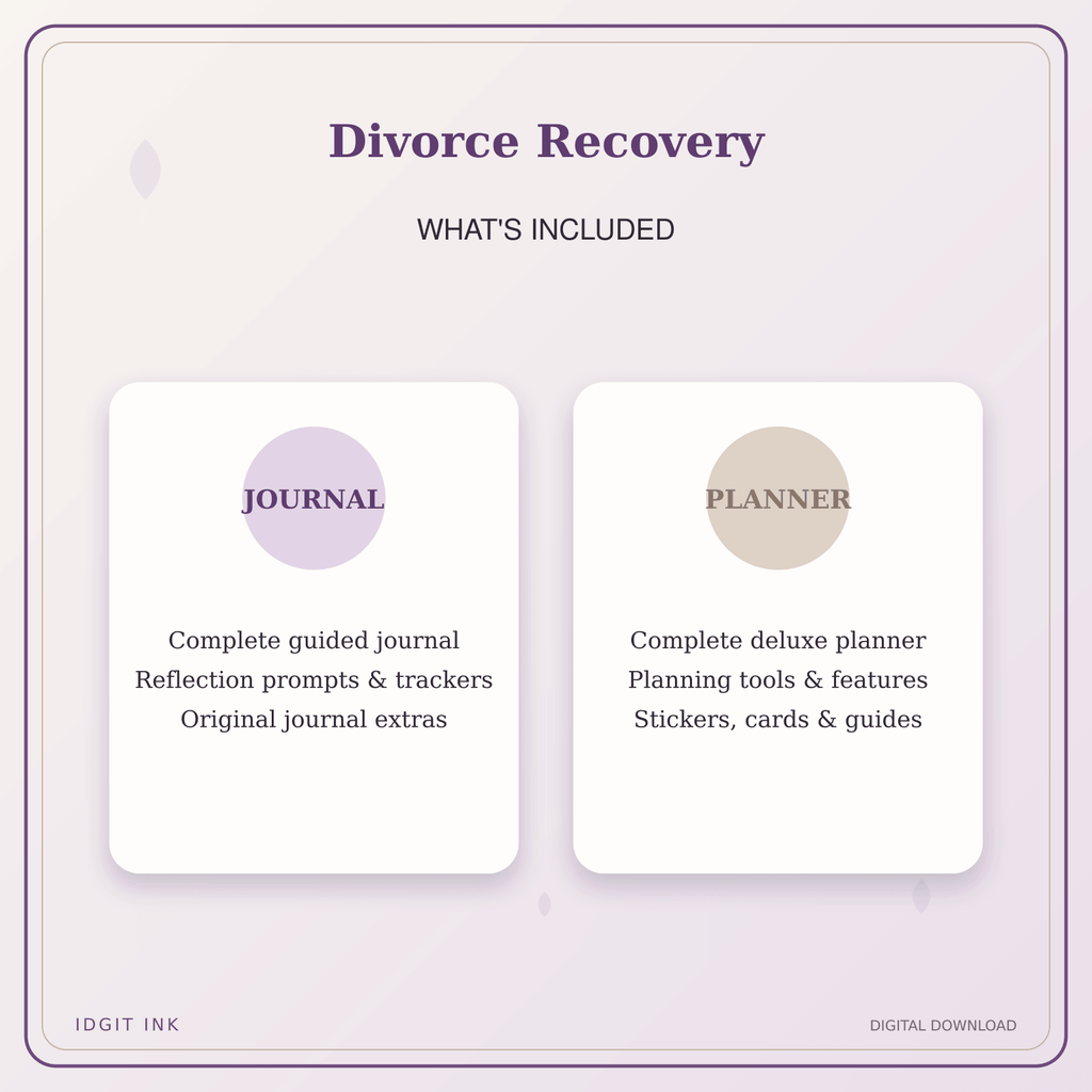 Idgit Ink Divorce Recovery deluxe journal and planner bundle — complete journal and planner bundle contents