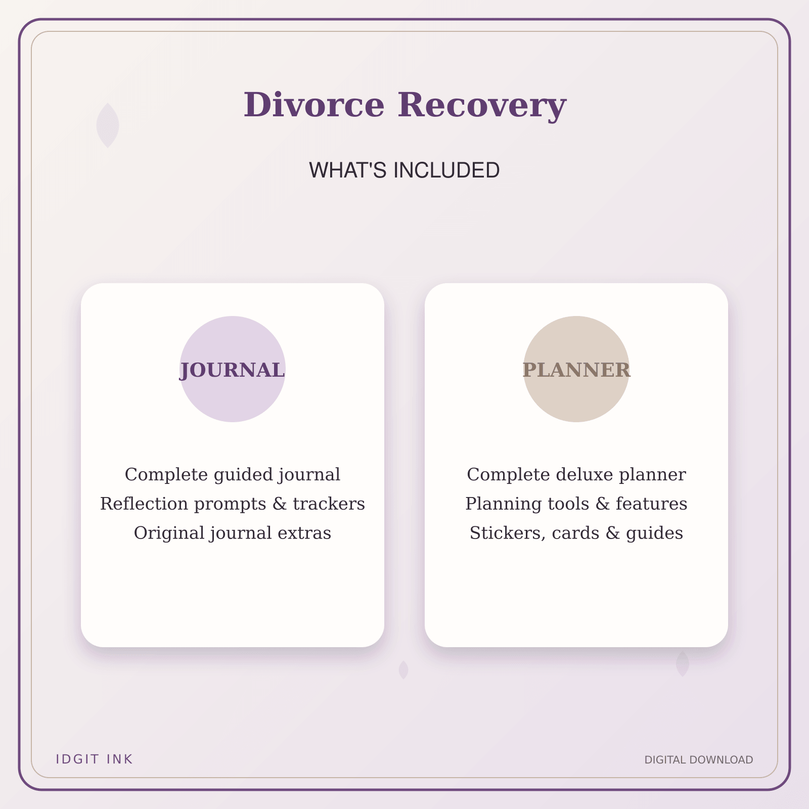 Idgit Ink Divorce Recovery deluxe journal and planner bundle — complete journal and planner bundle contents