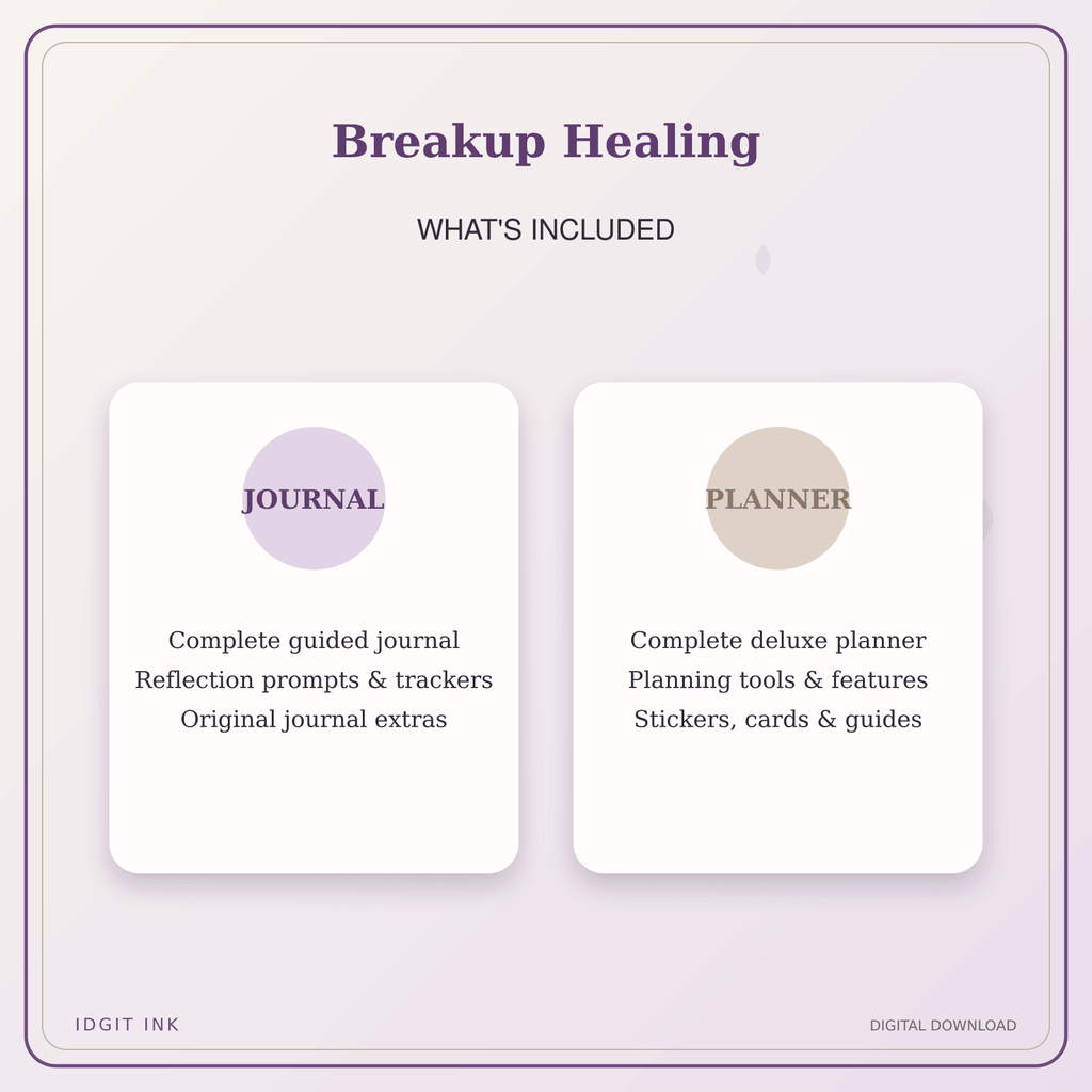 Idgit Ink Breakup Healing deluxe journal and planner bundle — complete journal and planner bundle contents