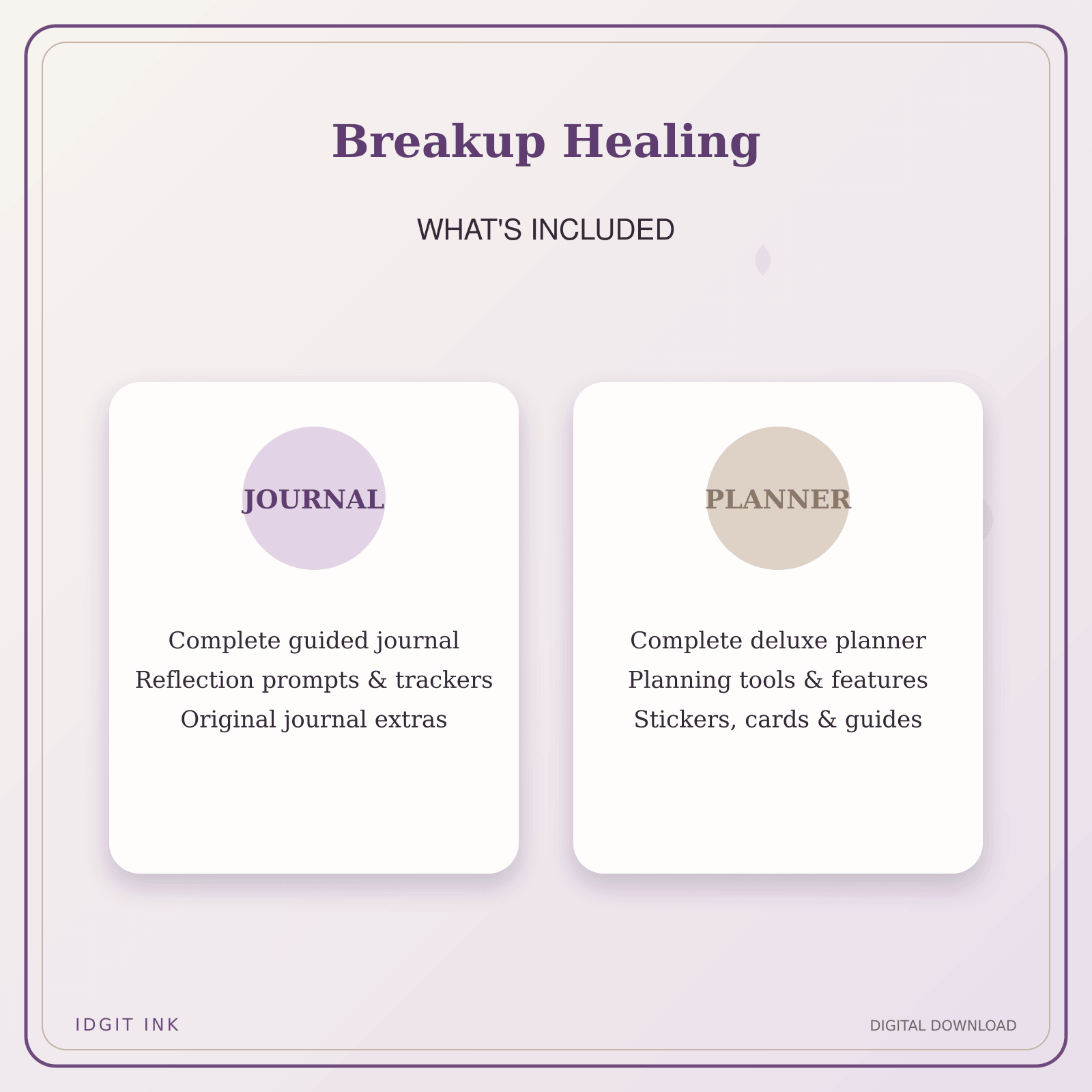 Idgit Ink Breakup Healing deluxe journal and planner bundle — complete journal and planner bundle contents