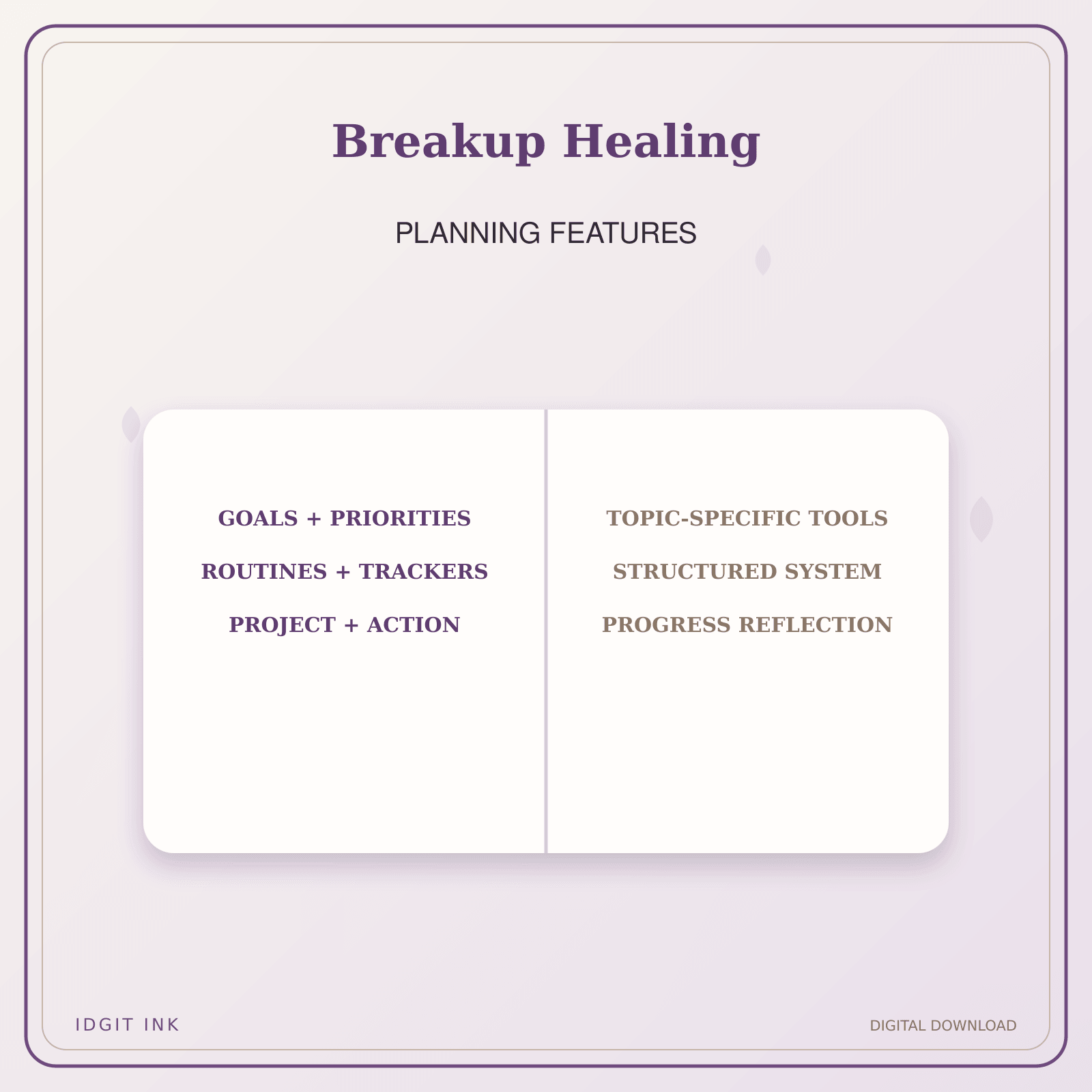 Idgit Ink Breakup Healing deluxe journal and planner bundle — planner organization and planning features