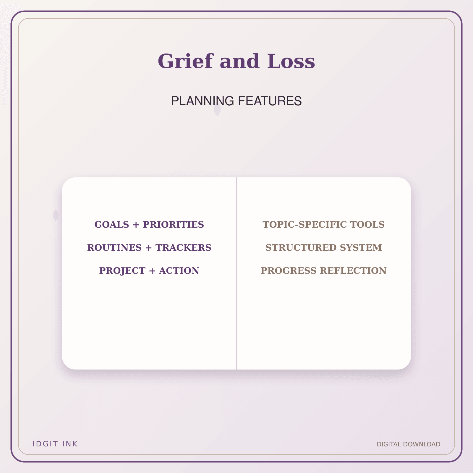 Idgit Ink Grief and Loss deluxe journal and planner bundle — planner organization and planning features