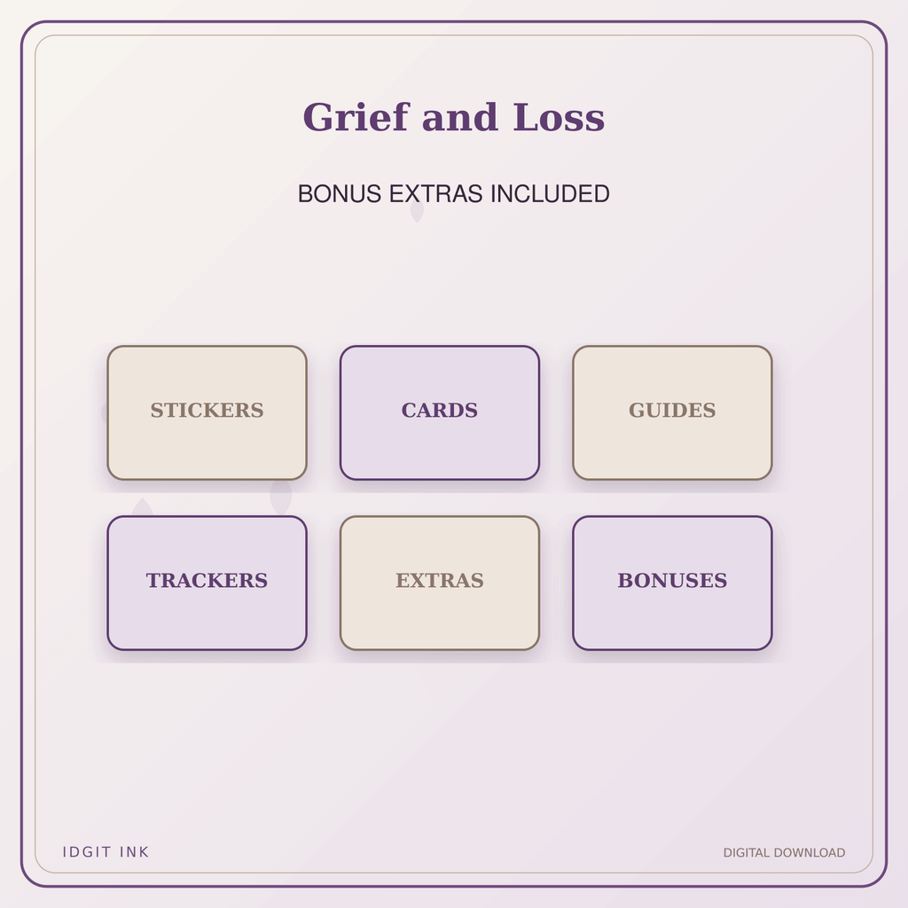 Idgit Ink Grief and Loss deluxe journal and planner bundle — included digital stickers and cards