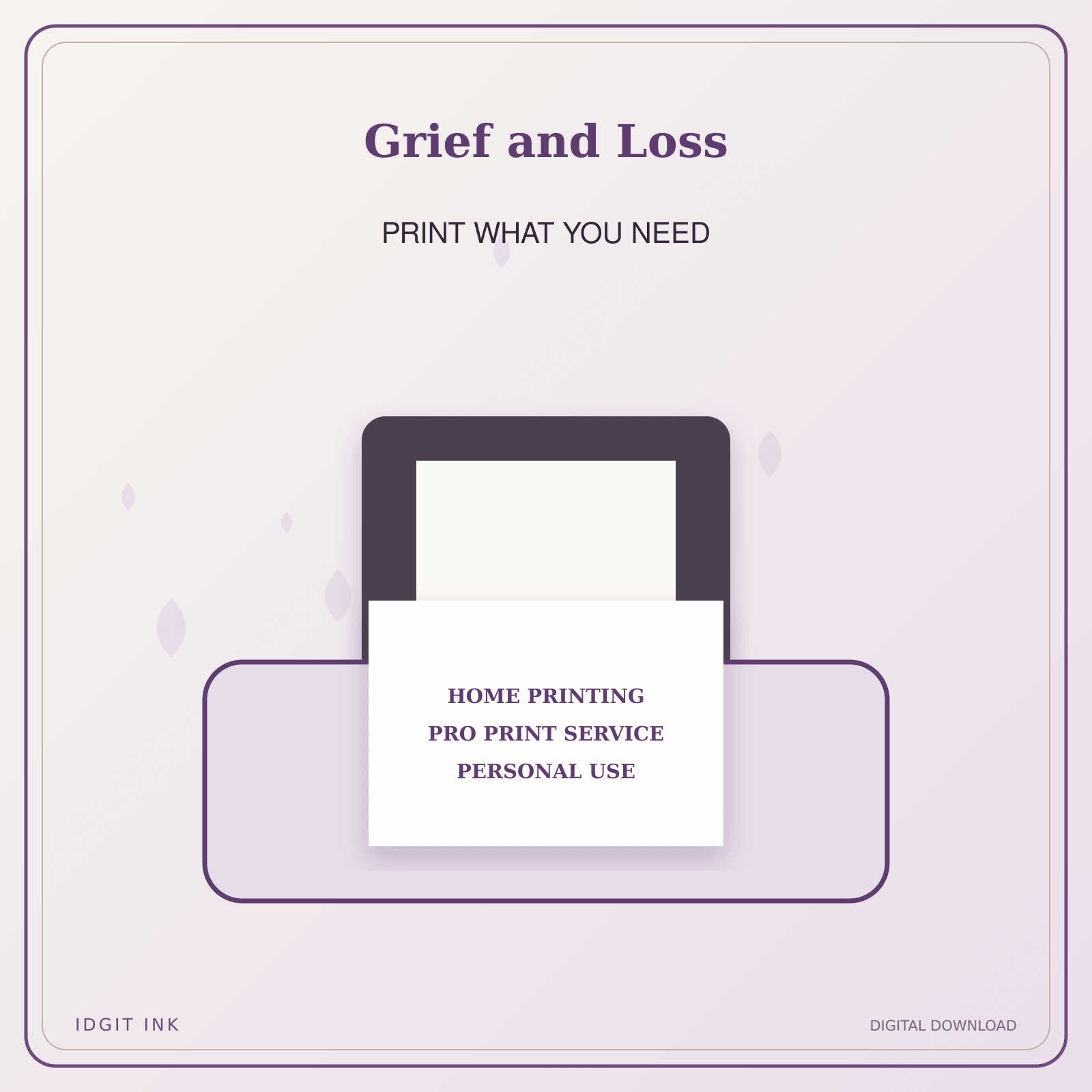 Idgit Ink Grief and Loss deluxe journal and planner bundle — home and professional printing information