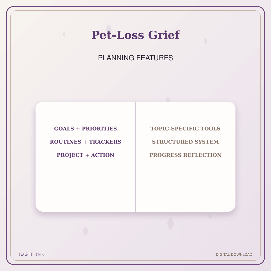 Idgit Ink Pet-Loss Grief deluxe journal and planner bundle — planner organization and planning features