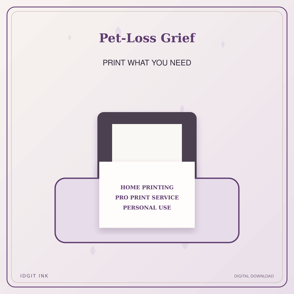 Idgit Ink Pet-Loss Grief deluxe journal and planner bundle — home and professional printing information