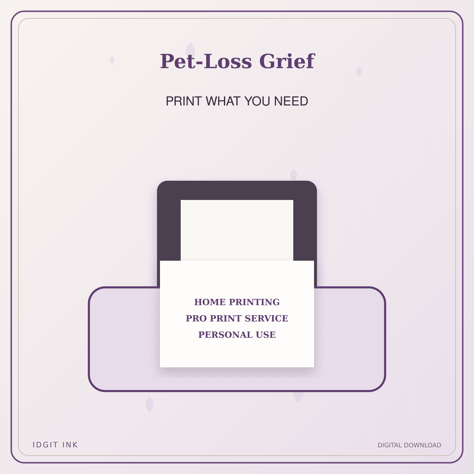 Idgit Ink Pet-Loss Grief deluxe journal and planner bundle — home and professional printing information