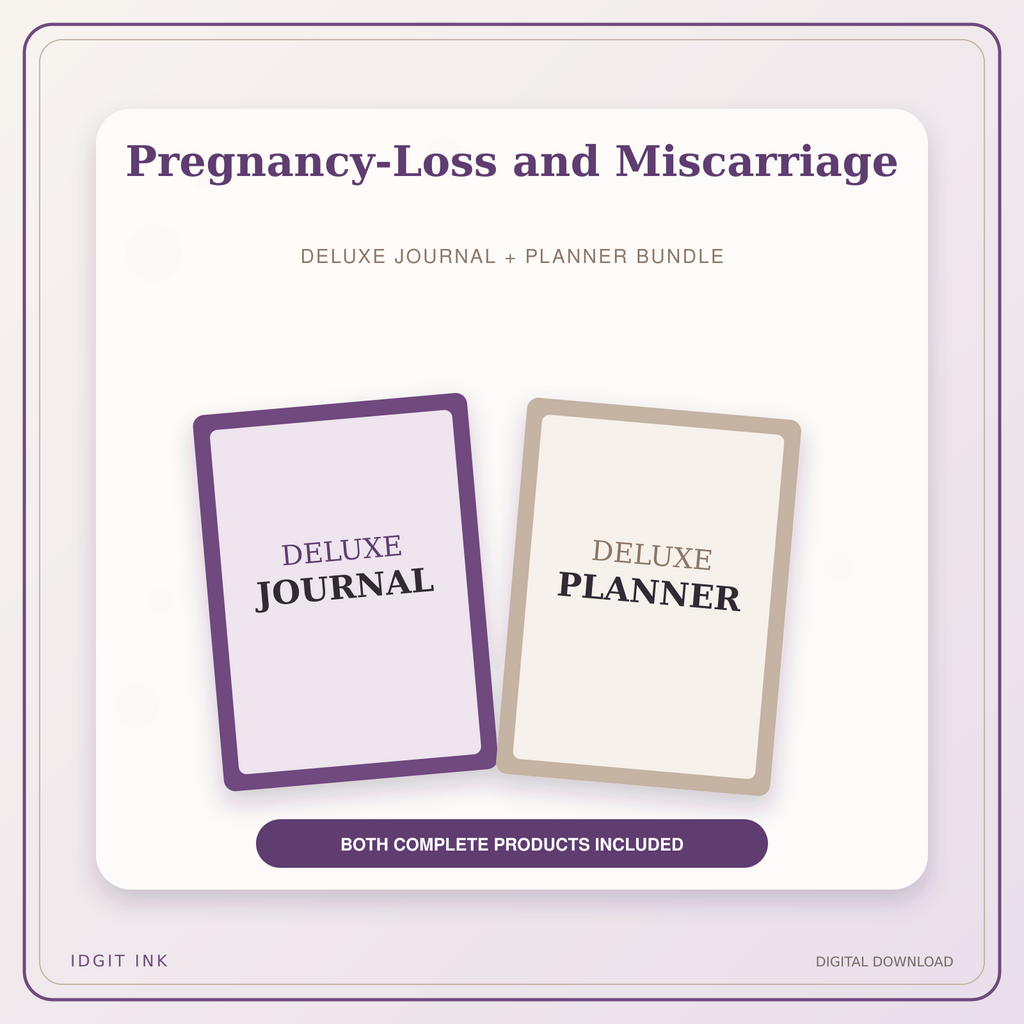 Idgit Ink Pregnancy-Loss and Miscarriage deluxe journal and planner bundle — primary bundle cover showing both deluxe products