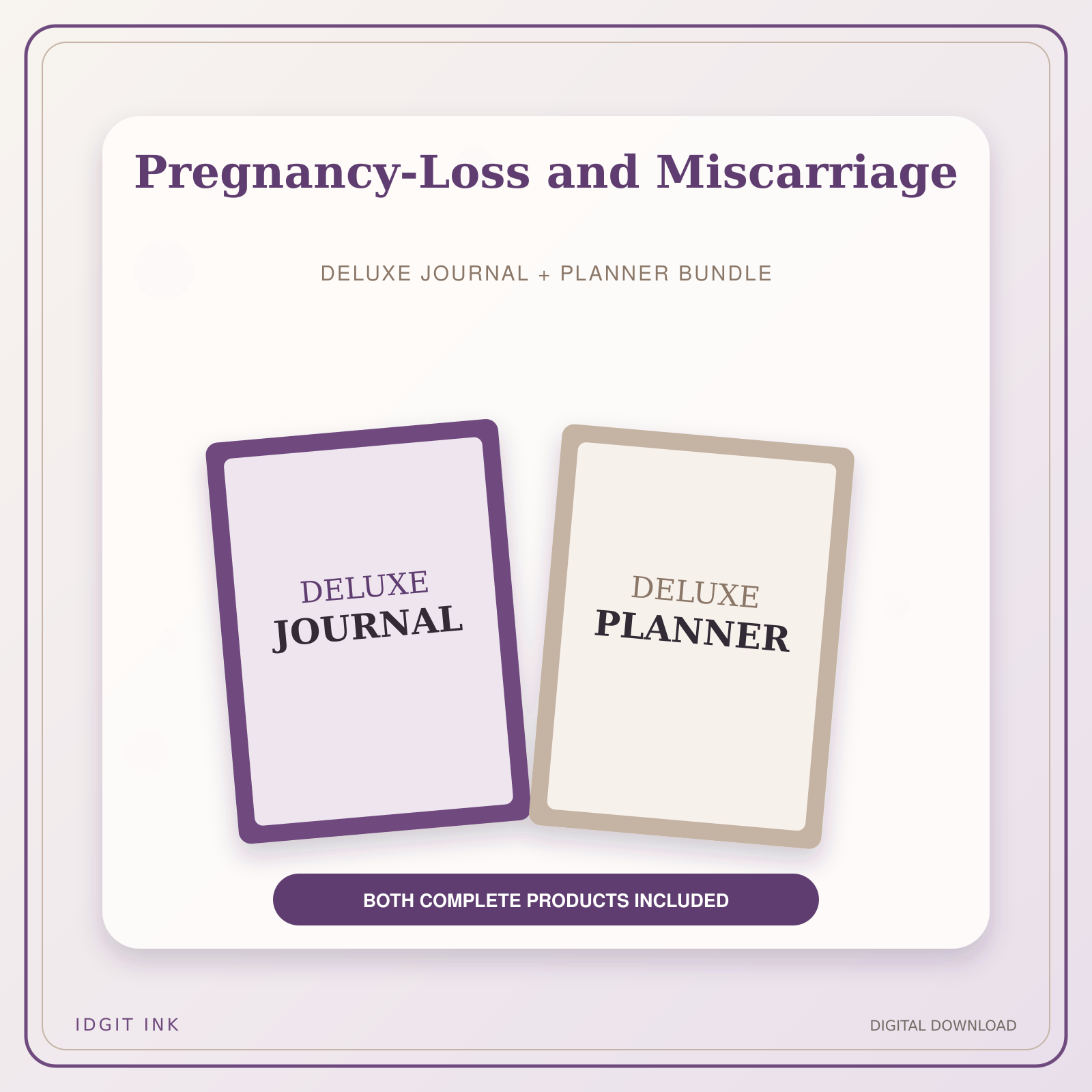 Idgit Ink Pregnancy-Loss and Miscarriage deluxe journal and planner bundle — primary bundle cover showing both deluxe products
