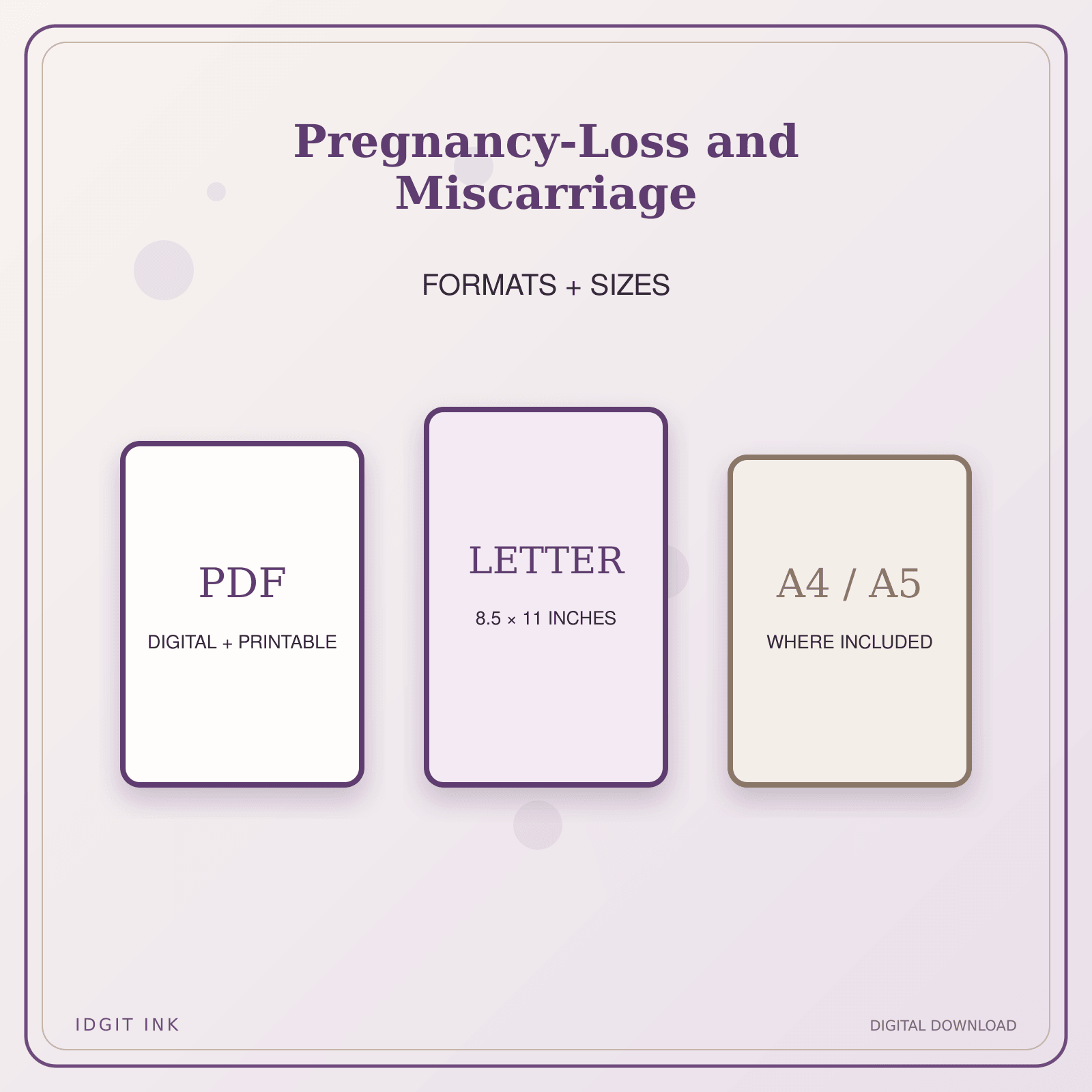 Idgit Ink Pregnancy-Loss and Miscarriage deluxe journal and planner bundle — digital formats and available page sizes