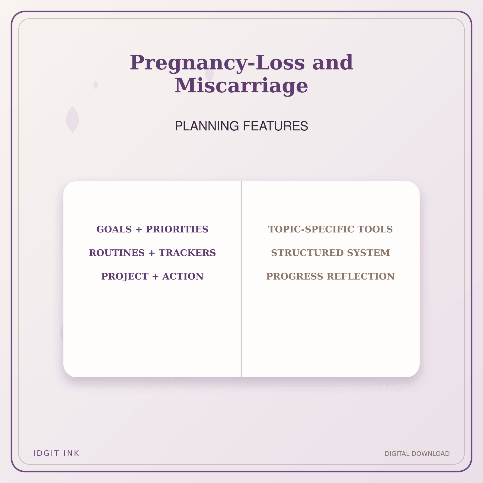 Idgit Ink Pregnancy-Loss and Miscarriage deluxe journal and planner bundle — planner organization and planning features