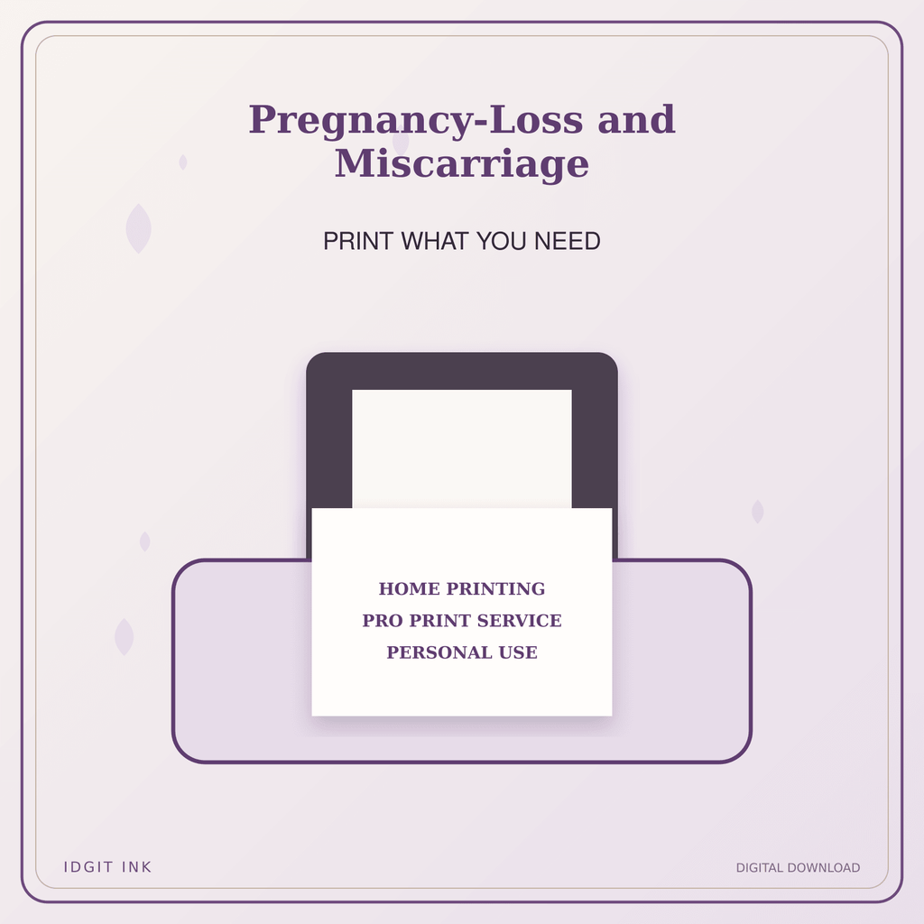 Idgit Ink Pregnancy-Loss and Miscarriage deluxe journal and planner bundle — home and professional printing information