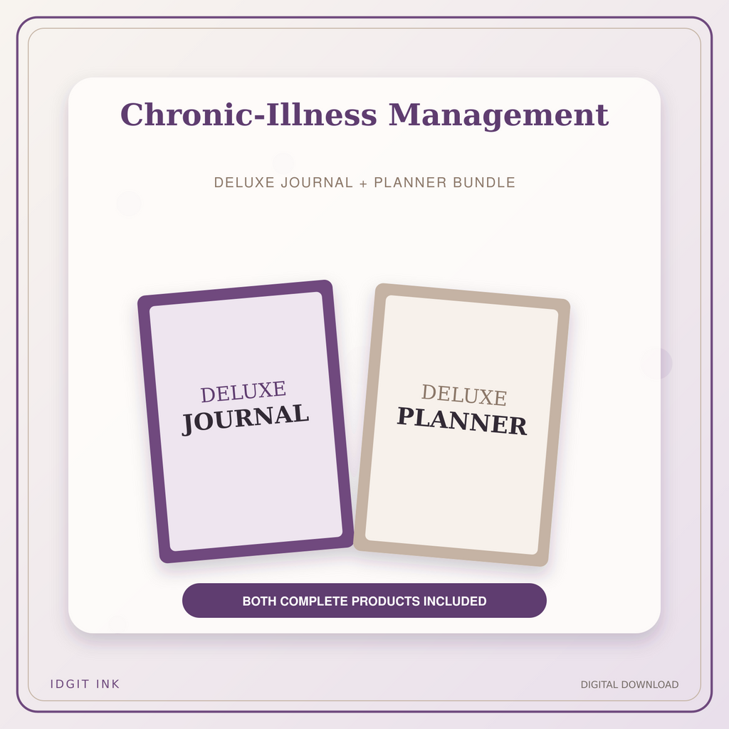 Idgit Ink Chronic-Illness Management deluxe journal and planner bundle — primary bundle cover showing both deluxe products