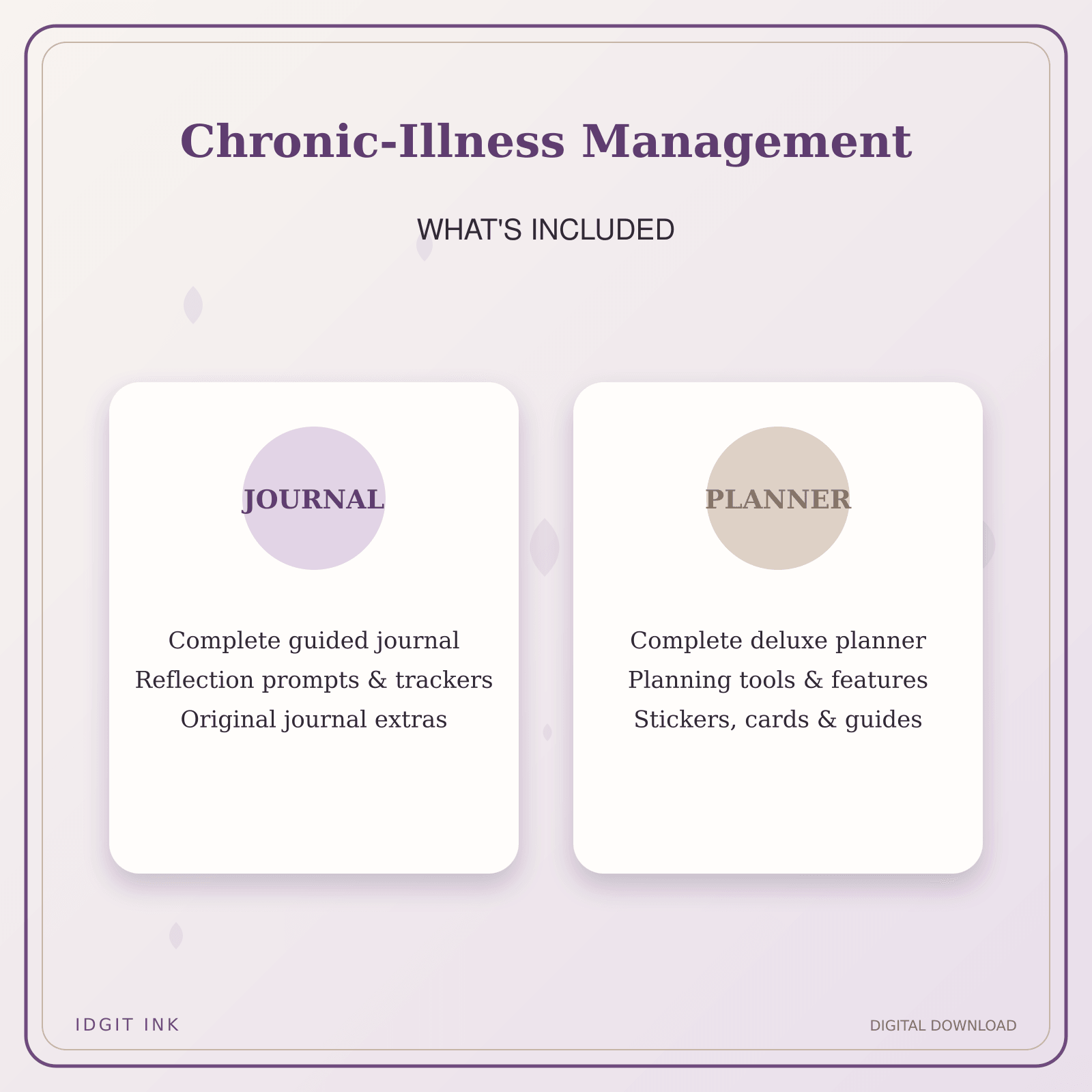 Idgit Ink Chronic-Illness Management deluxe journal and planner bundle — complete journal and planner bundle contents