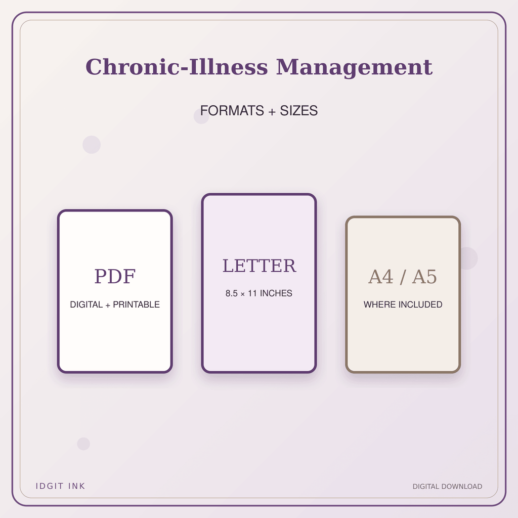 Idgit Ink Chronic-Illness Management deluxe journal and planner bundle — digital formats and available page sizes