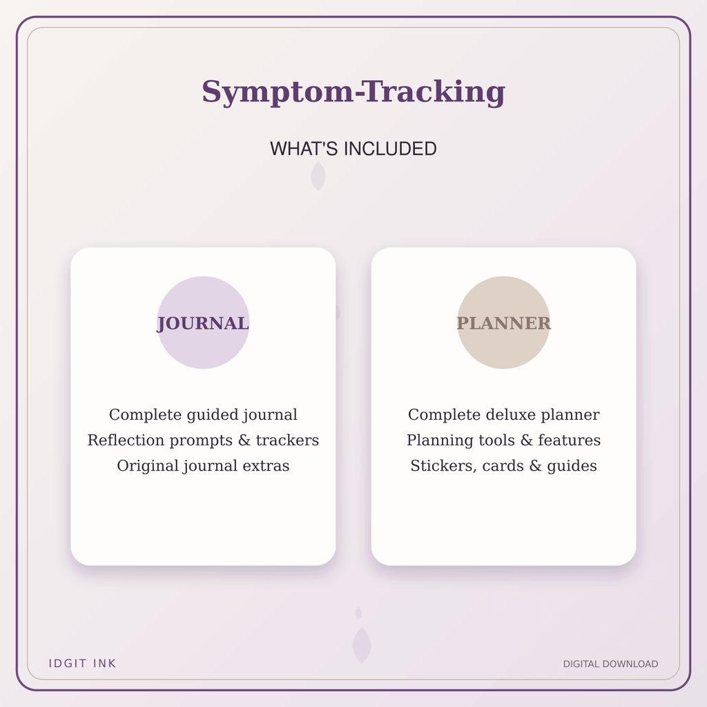 Idgit Ink Symptom-Tracking deluxe journal and planner bundle — complete journal and planner bundle contents