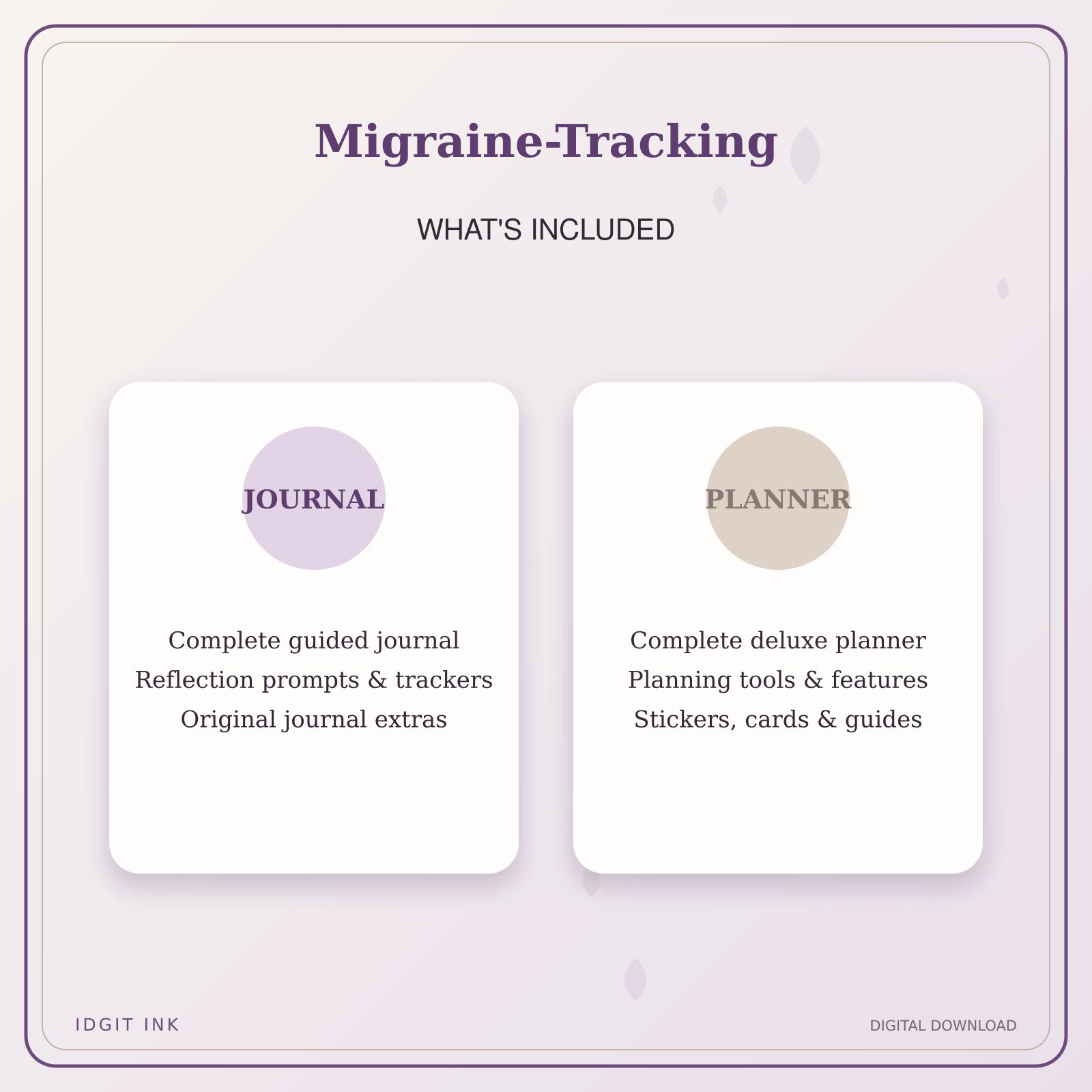 Idgit Ink Migraine-Tracking deluxe journal and planner bundle — complete journal and planner bundle contents