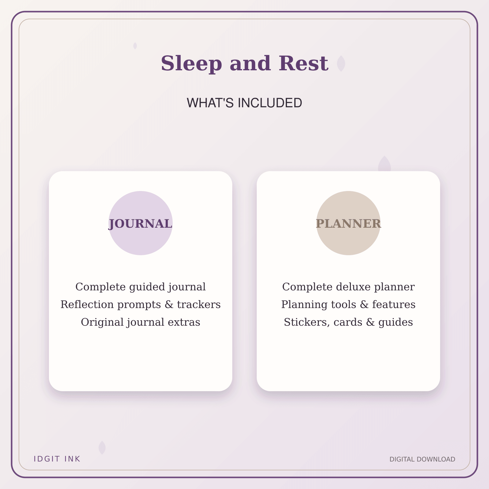 Idgit Ink Sleep and Rest deluxe journal and planner bundle — complete journal and planner bundle contents