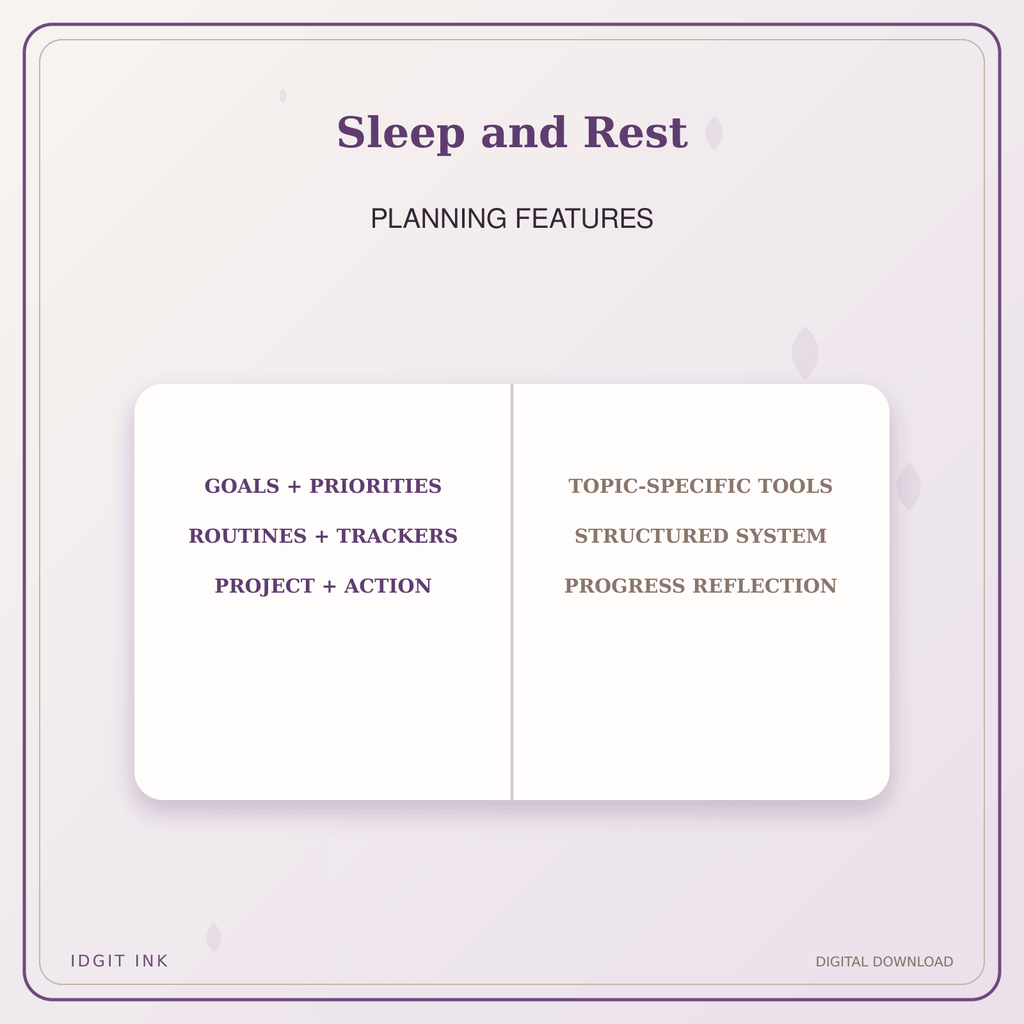 Idgit Ink Sleep and Rest deluxe journal and planner bundle — planner organization and planning features