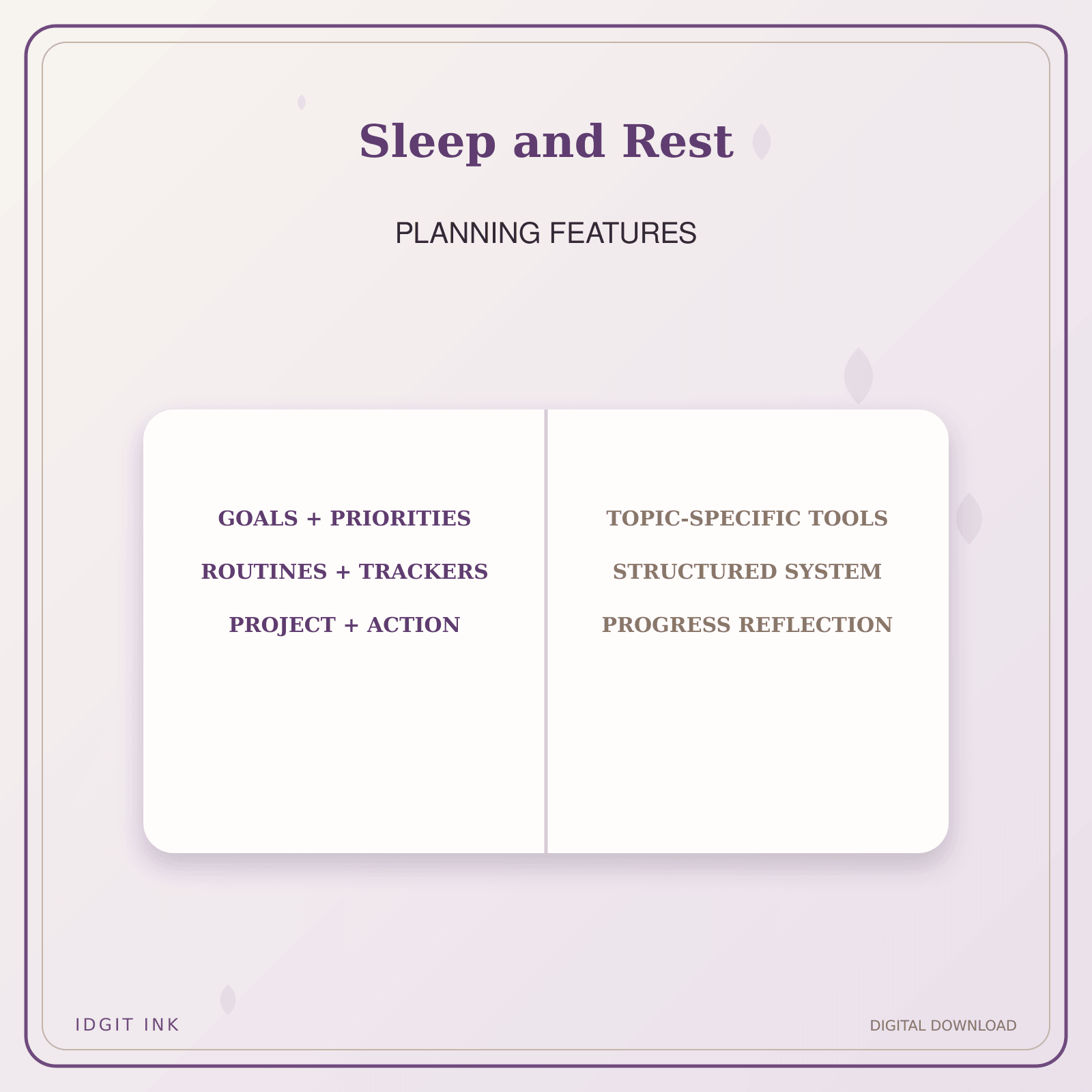 Idgit Ink Sleep and Rest deluxe journal and planner bundle — planner organization and planning features