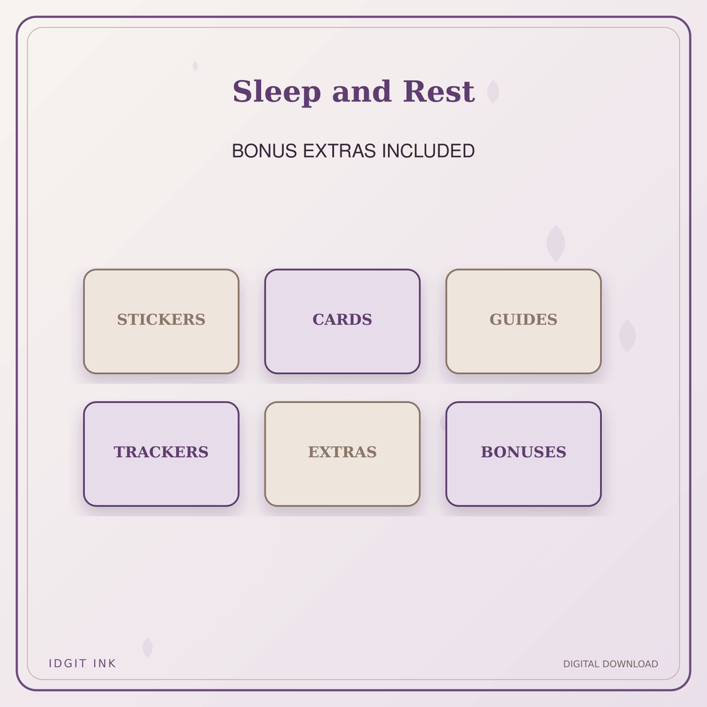 Idgit Ink Sleep and Rest deluxe journal and planner bundle — included digital stickers and cards