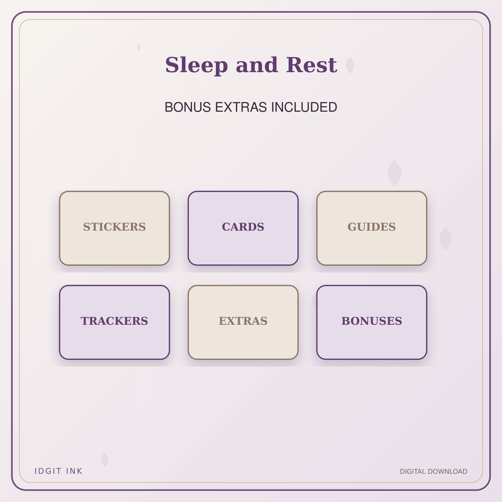 Idgit Ink Sleep and Rest deluxe journal and planner bundle — included digital stickers and cards