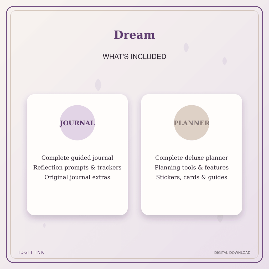 Idgit Ink Dream deluxe journal and planner bundle — complete journal and planner bundle contents