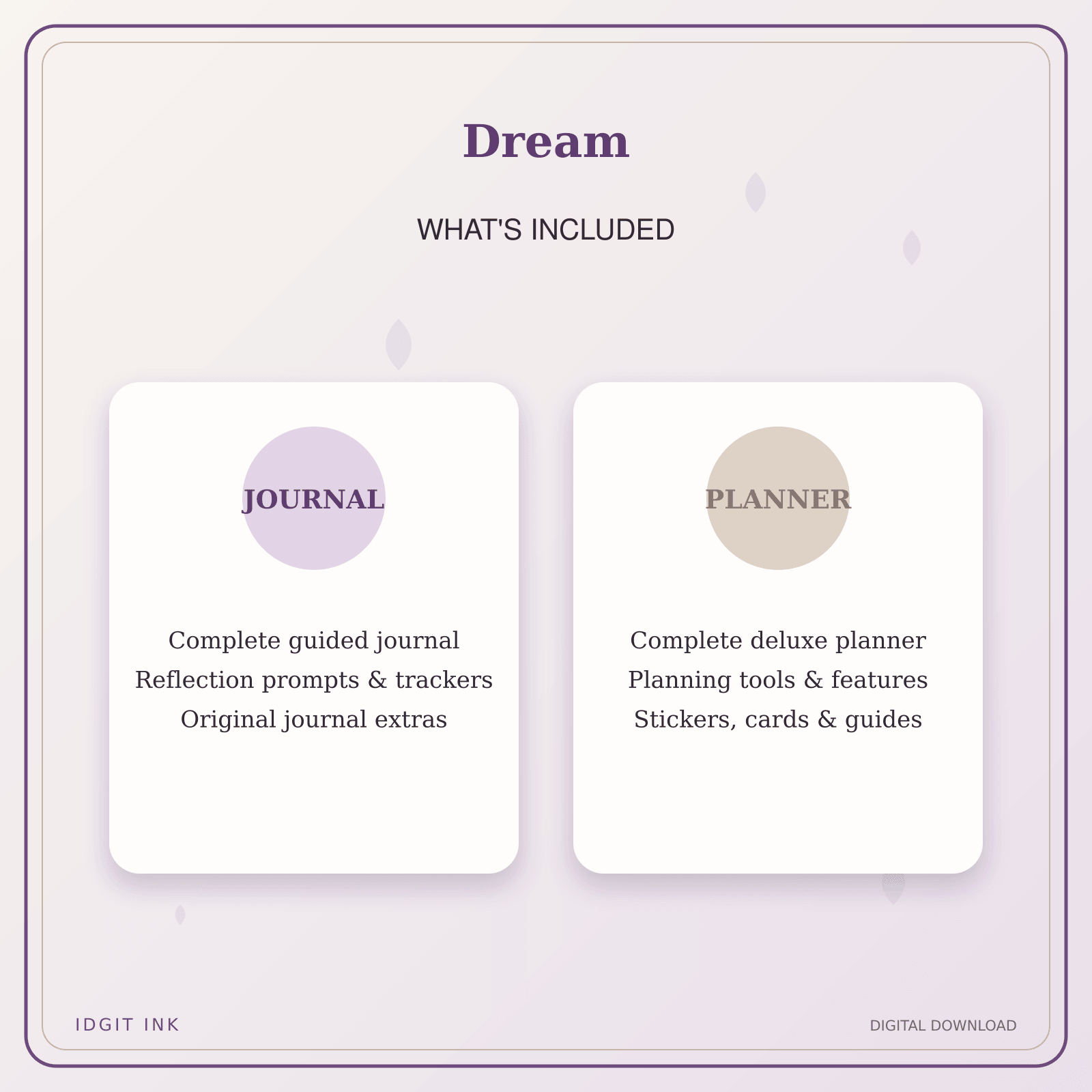 Idgit Ink Dream deluxe journal and planner bundle — complete journal and planner bundle contents