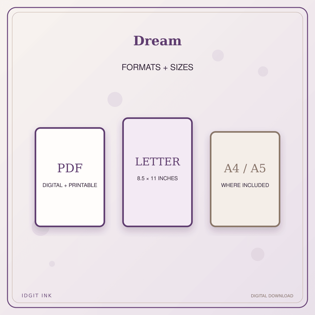 Idgit Ink Dream deluxe journal and planner bundle — digital formats and available page sizes