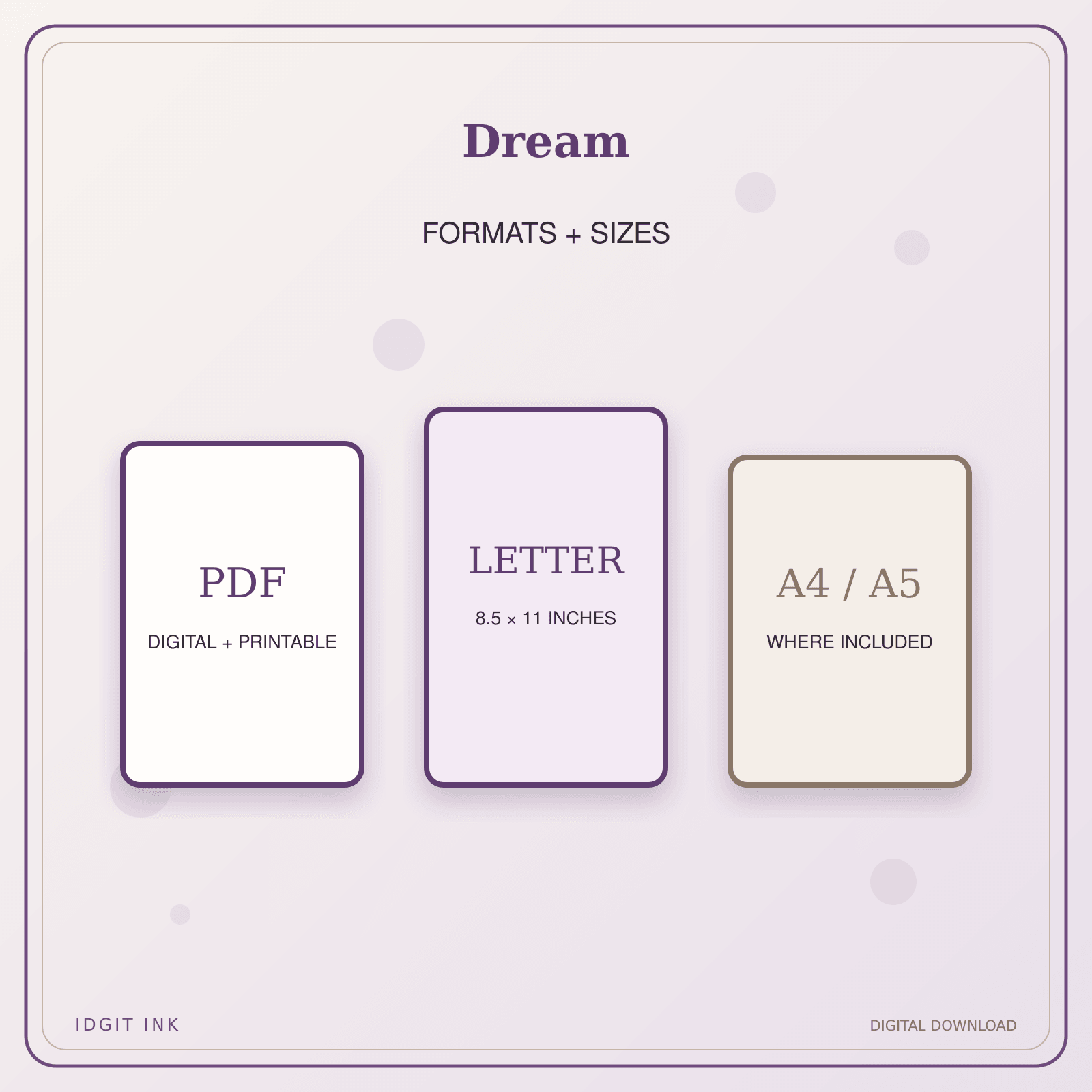 Idgit Ink Dream deluxe journal and planner bundle — digital formats and available page sizes