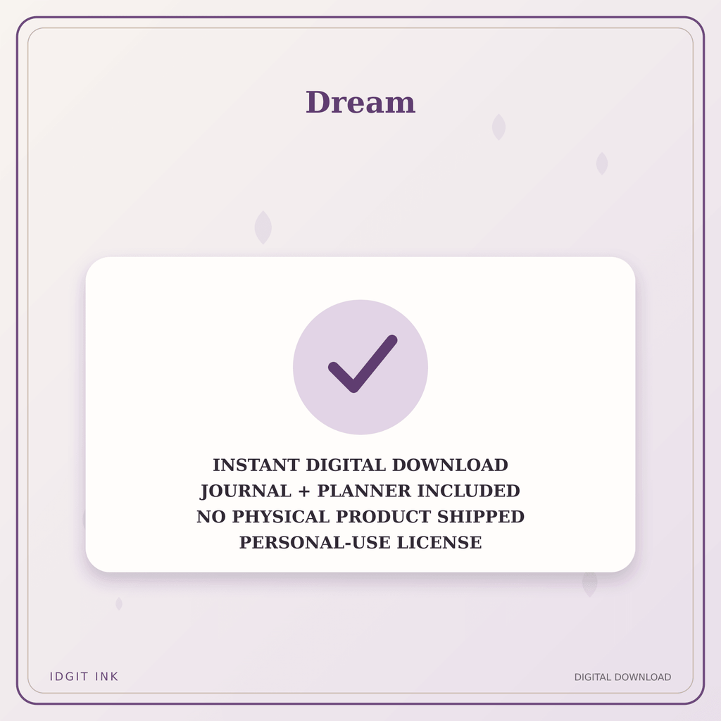 Idgit Ink Dream deluxe journal and planner bundle — instant download and no physical product notice