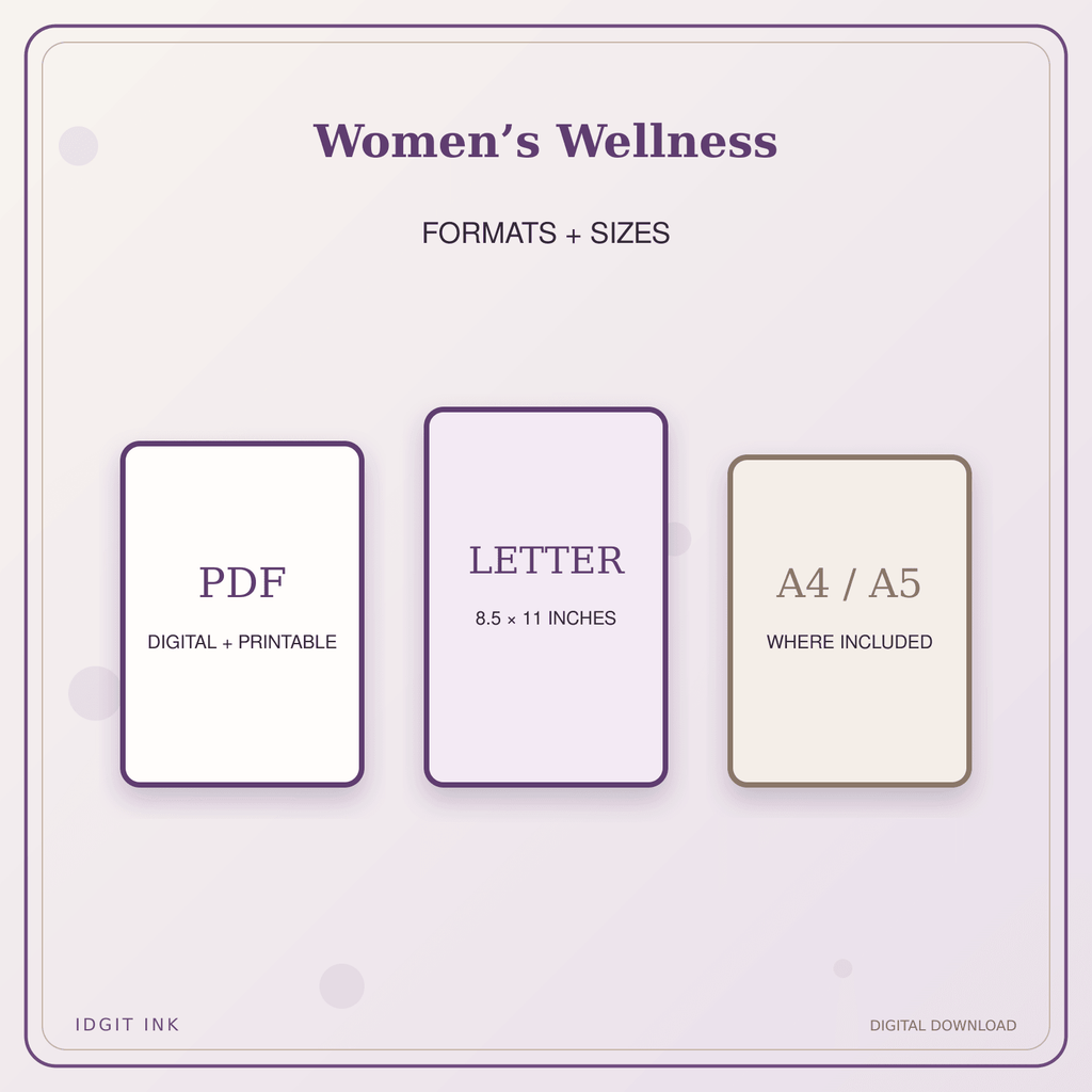 Idgit Ink Women’s Wellness deluxe journal and planner bundle — digital formats and available page sizes