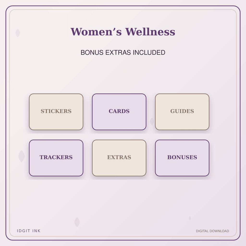 Idgit Ink Women’s Wellness deluxe journal and planner bundle — included digital stickers and cards