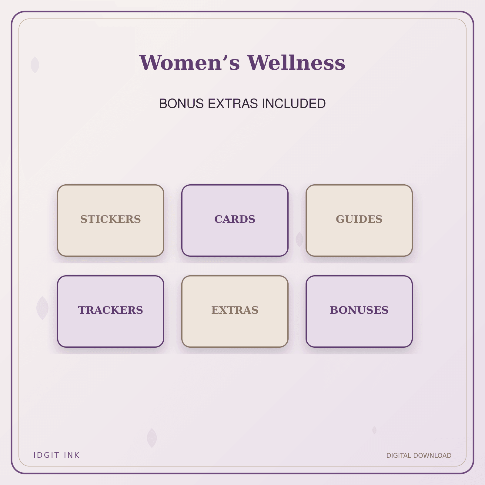 Idgit Ink Women’s Wellness deluxe journal and planner bundle — included digital stickers and cards