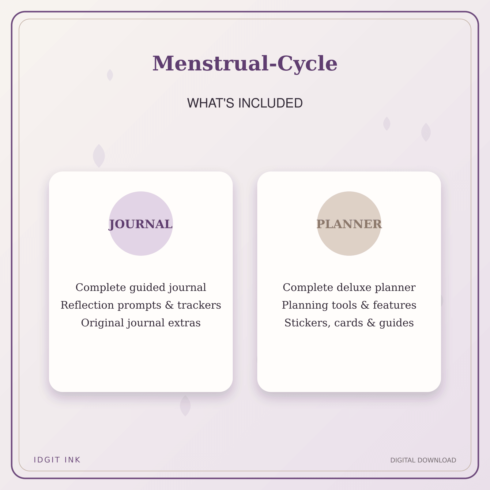 Idgit Ink Menstrual-Cycle deluxe journal and planner bundle — complete journal and planner bundle contents