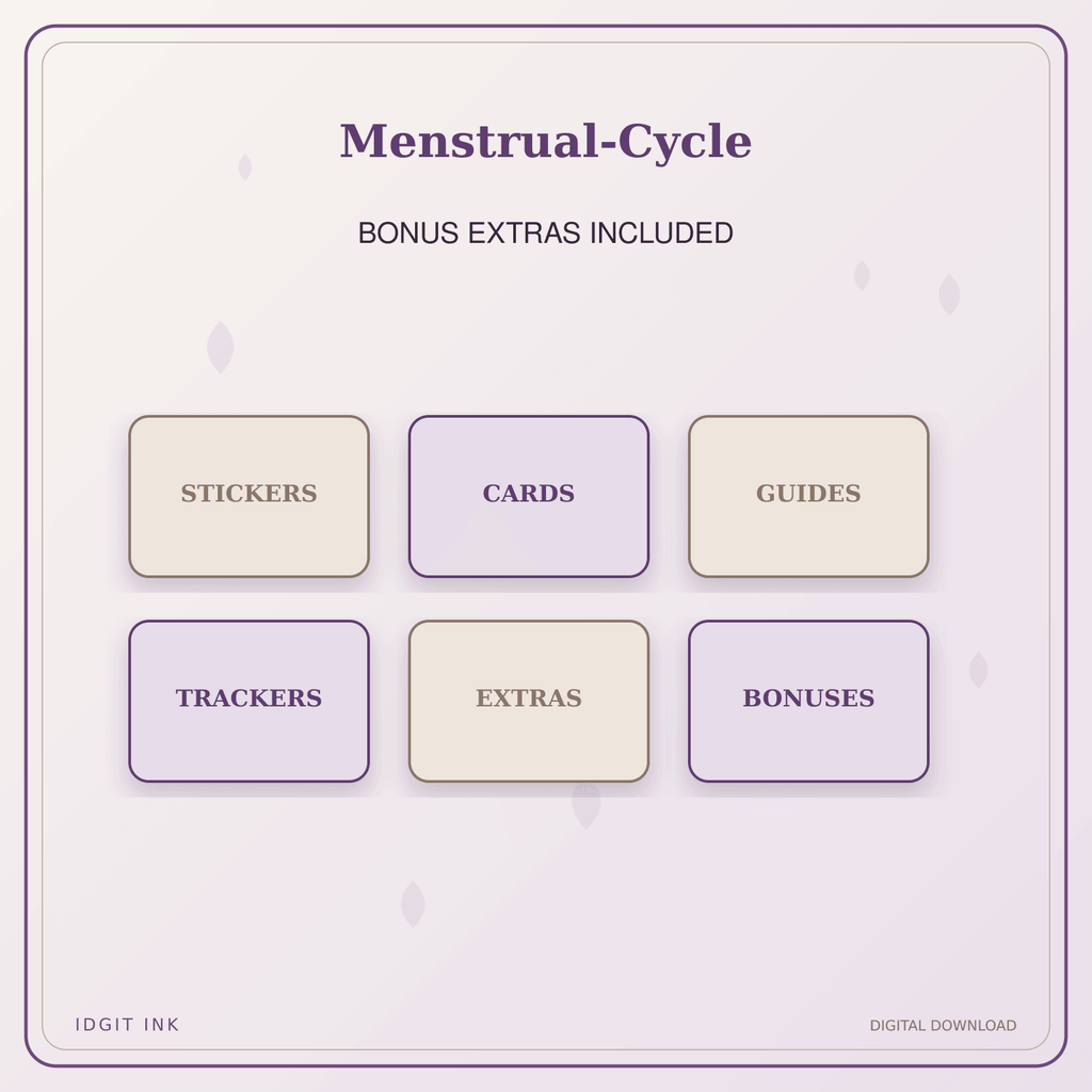 Idgit Ink Menstrual-Cycle deluxe journal and planner bundle — included digital stickers and cards