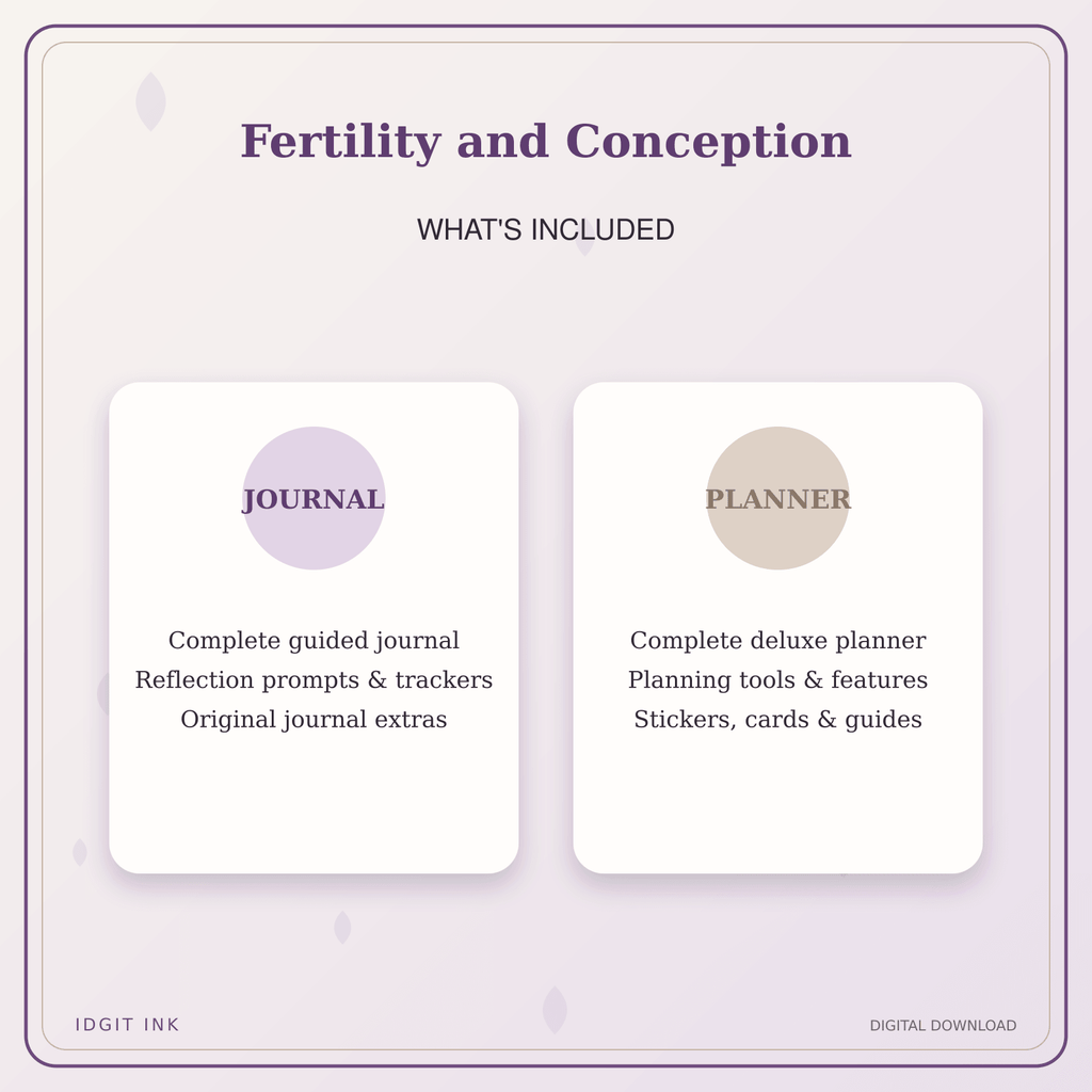 Idgit Ink Fertility and Conception deluxe journal and planner bundle — complete journal and planner bundle contents