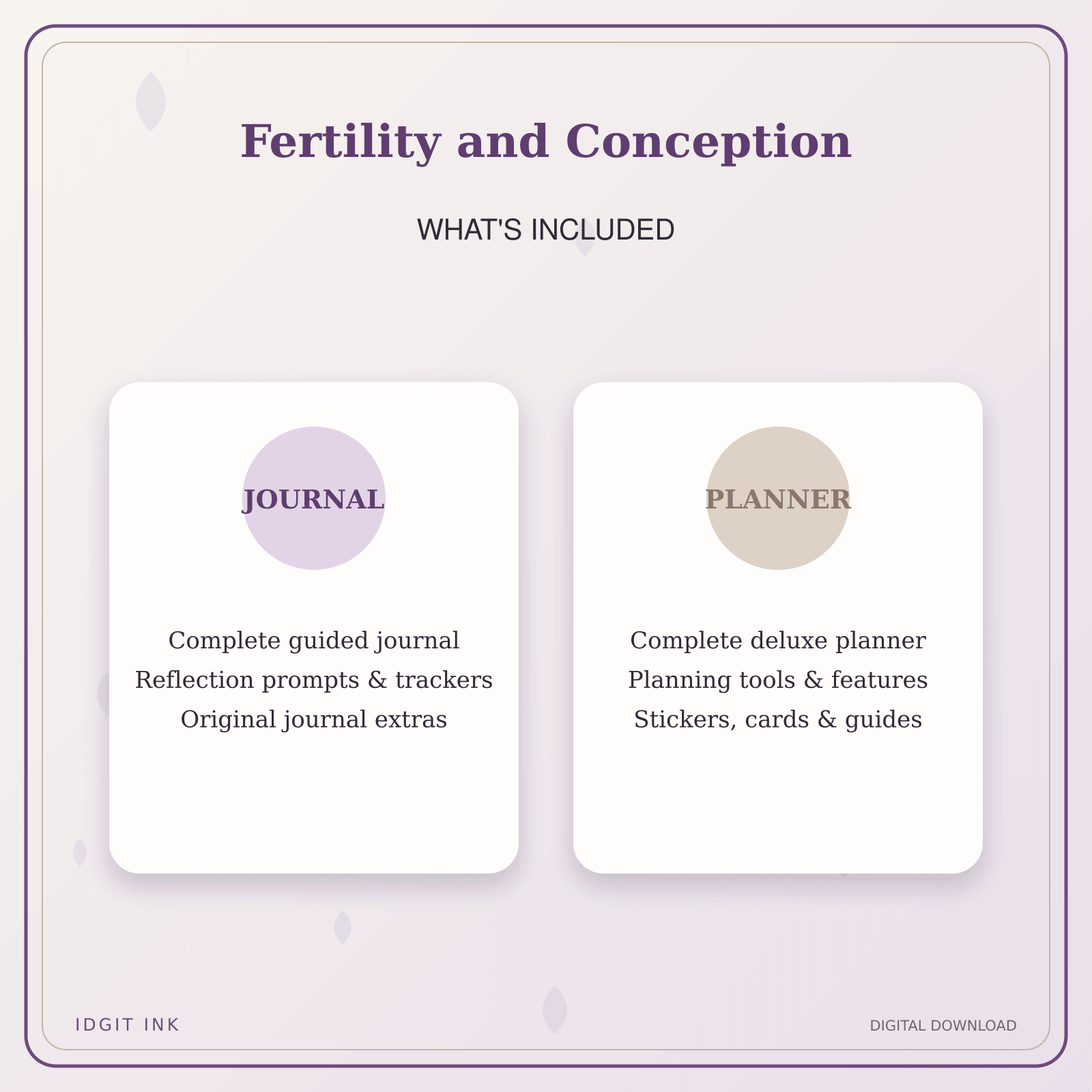 Idgit Ink Fertility and Conception deluxe journal and planner bundle — complete journal and planner bundle contents