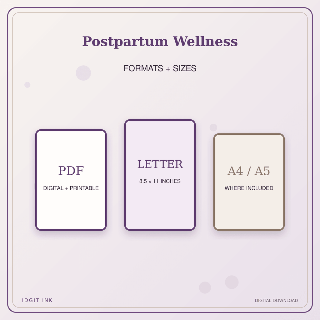 Idgit Ink Postpartum Wellness deluxe journal and planner bundle — digital formats and available page sizes