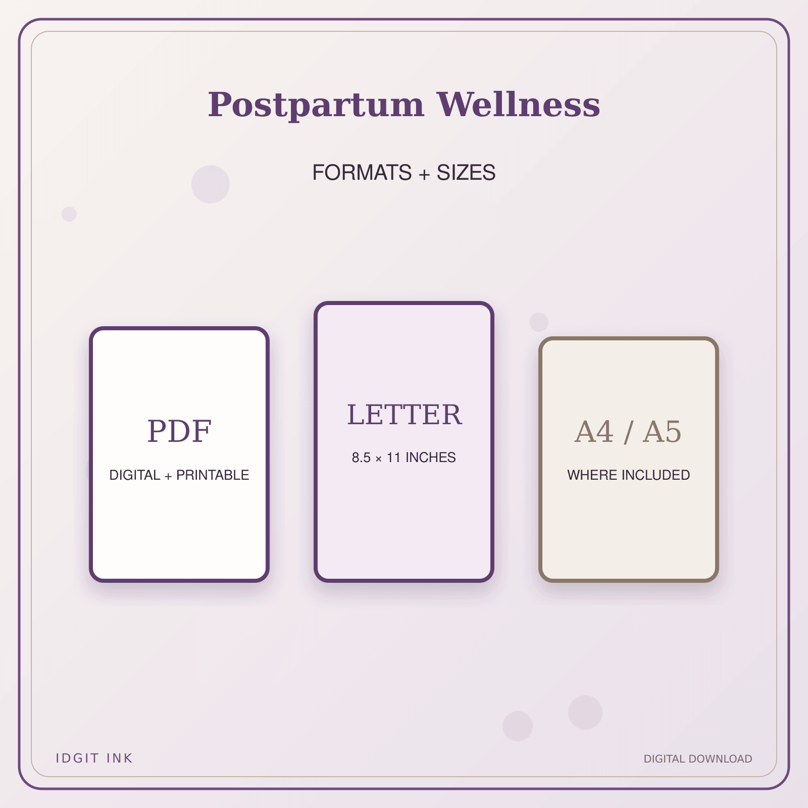 Idgit Ink Postpartum Wellness deluxe journal and planner bundle — digital formats and available page sizes