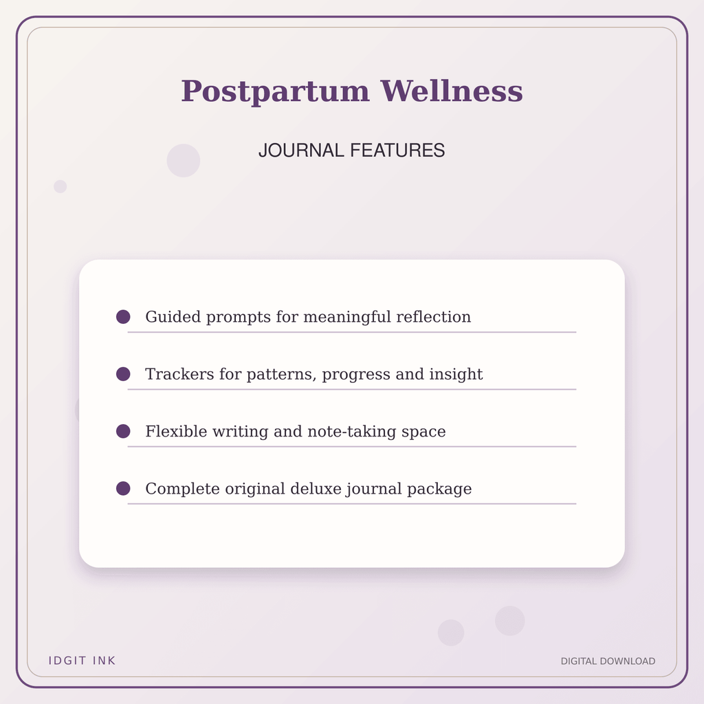 Idgit Ink Postpartum Wellness deluxe journal and planner bundle — journal prompts and reflection features