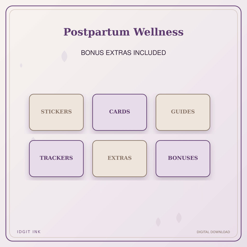 Idgit Ink Postpartum Wellness deluxe journal and planner bundle — included digital stickers and cards
