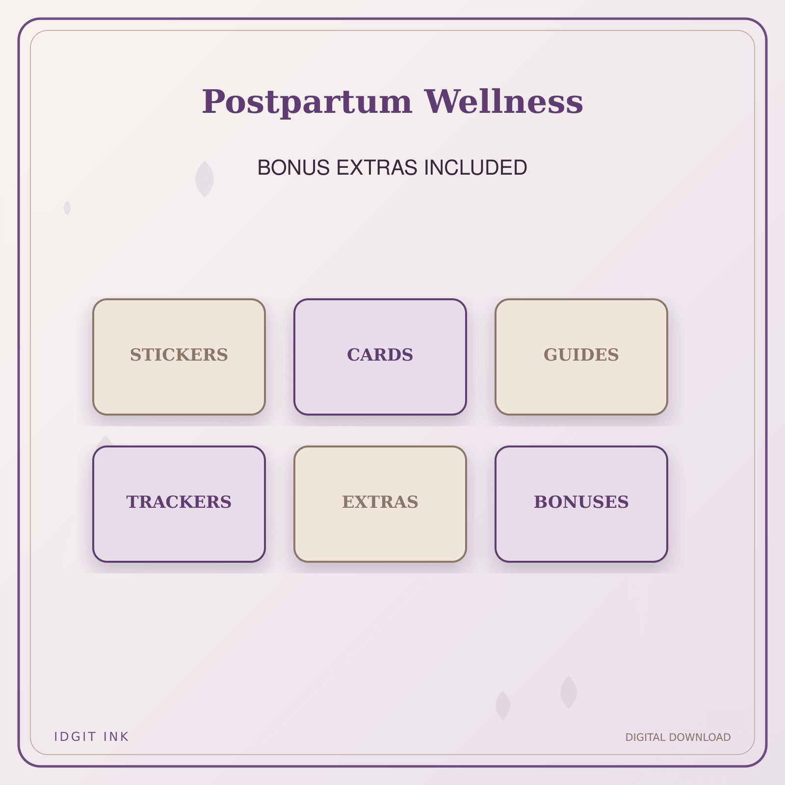 Idgit Ink Postpartum Wellness deluxe journal and planner bundle — included digital stickers and cards