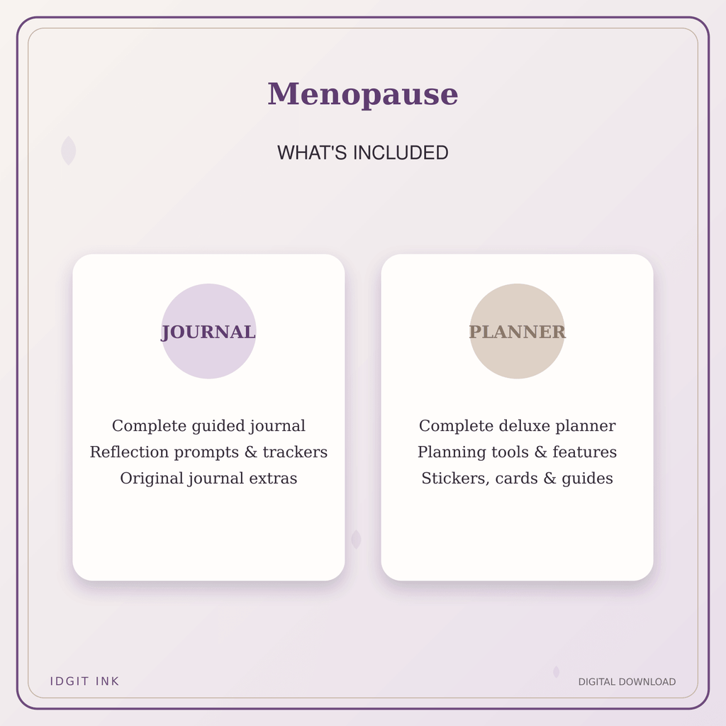 Idgit Ink Menopause deluxe journal and planner bundle — complete journal and planner bundle contents