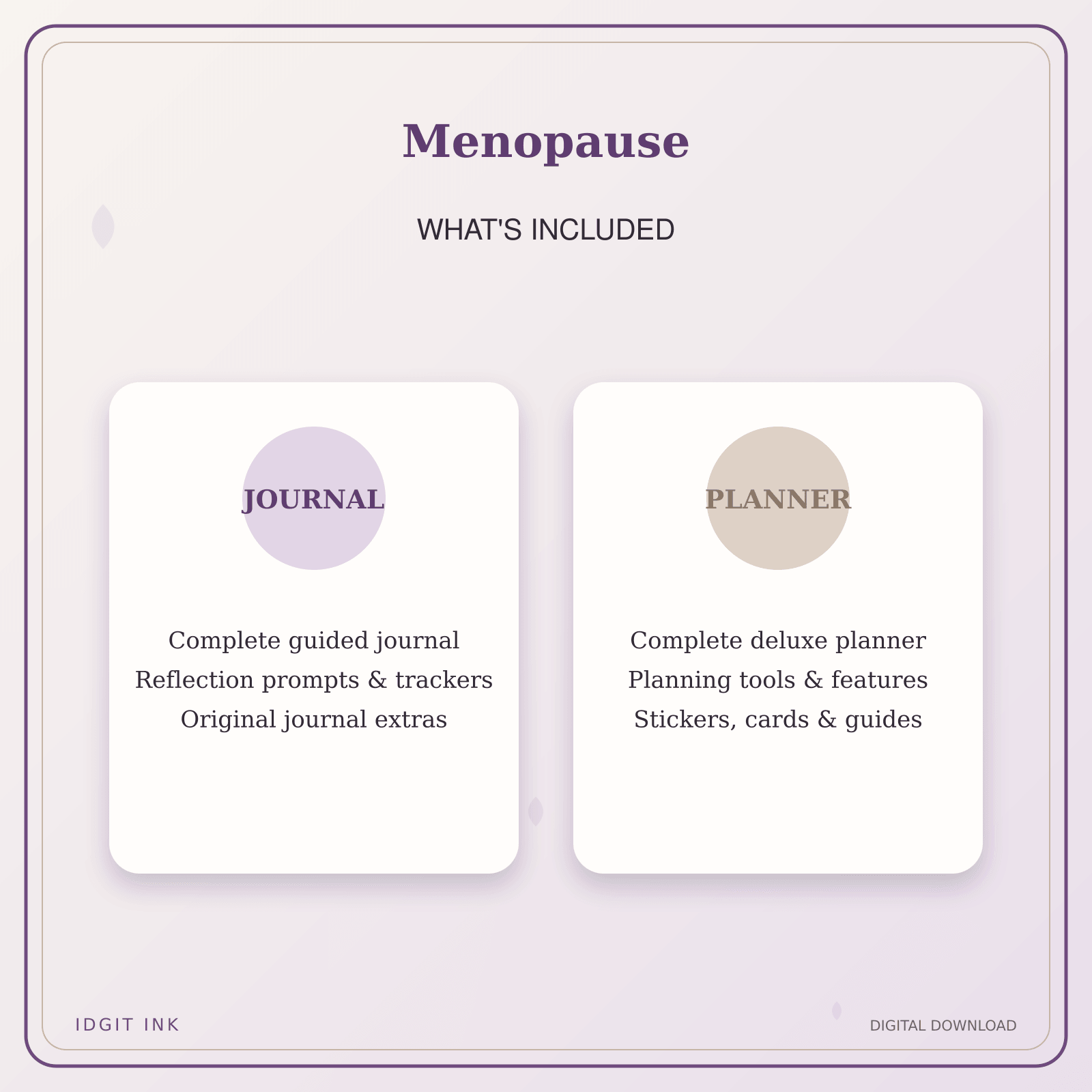 Idgit Ink Menopause deluxe journal and planner bundle — complete journal and planner bundle contents