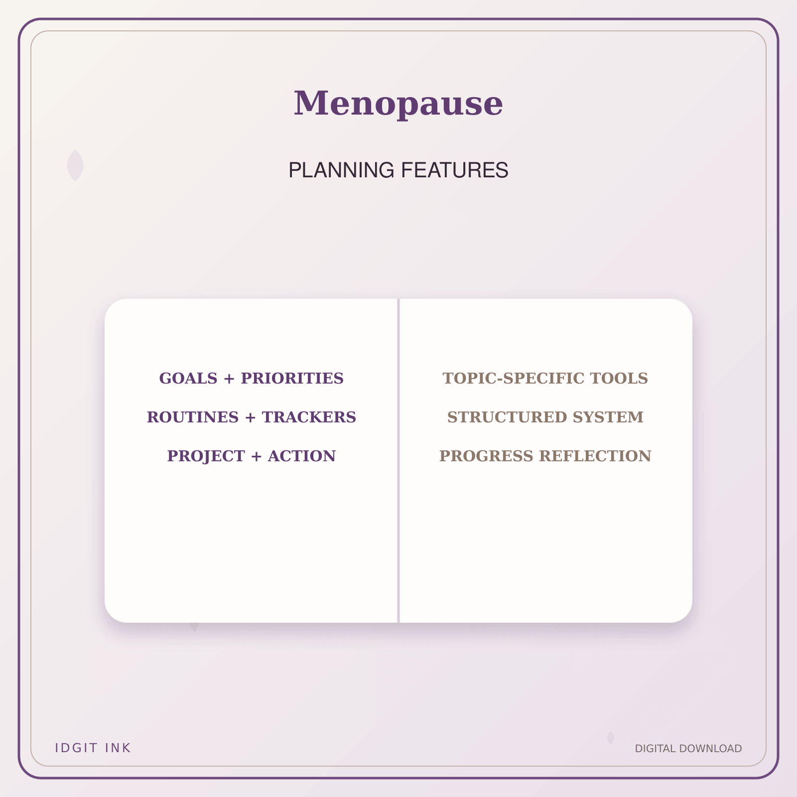 Idgit Ink Menopause deluxe journal and planner bundle — planner organization and planning features
