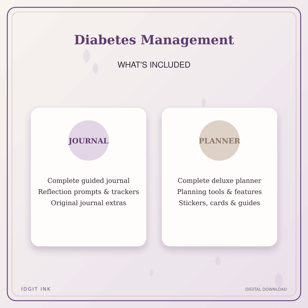 Idgit Ink Diabetes Management deluxe journal and planner bundle — complete journal and planner bundle contents
