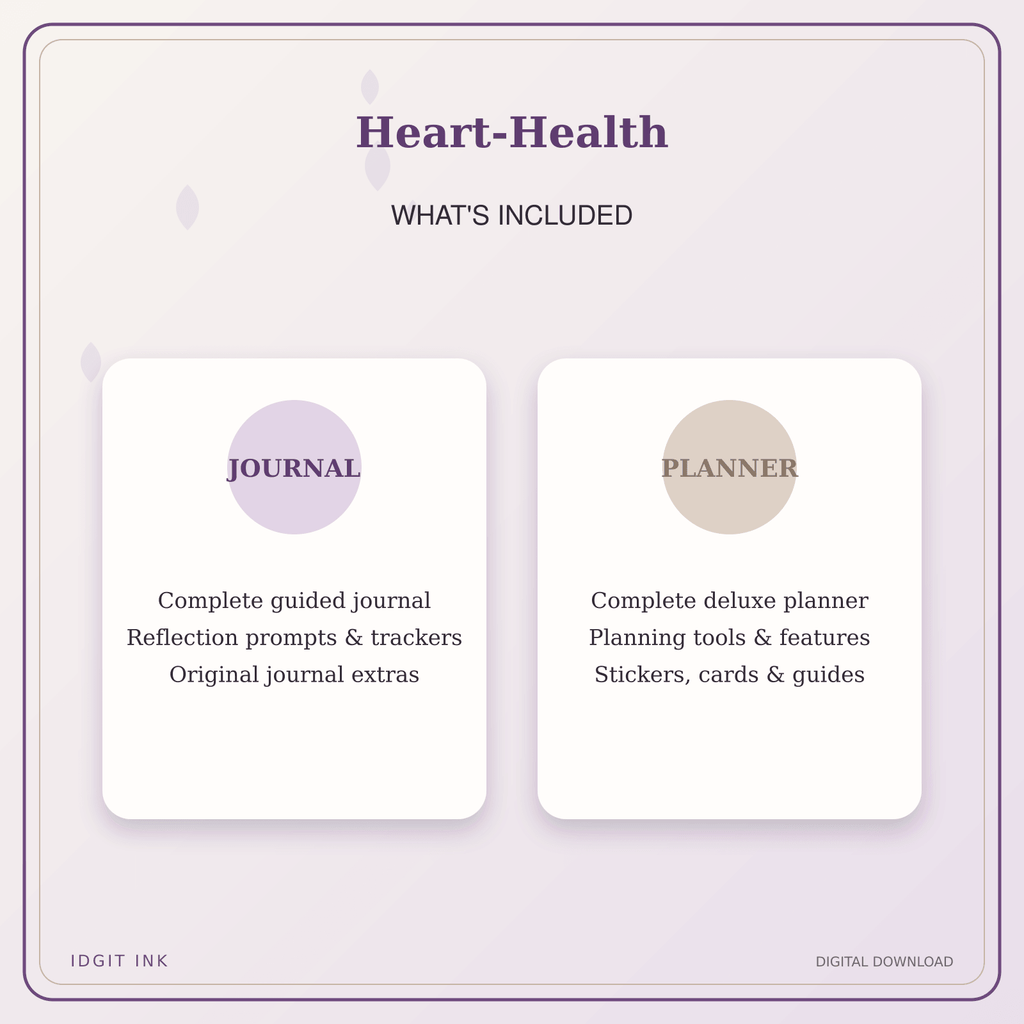 Idgit Ink Heart-Health deluxe journal and planner bundle — complete journal and planner bundle contents