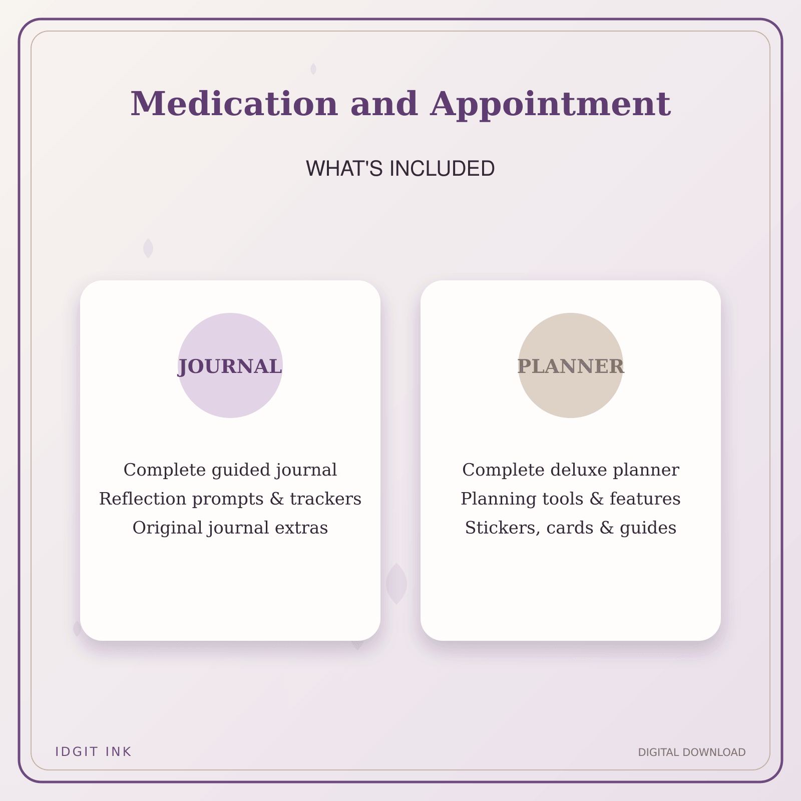 Idgit Ink Medication and Appointment deluxe journal and planner bundle — complete journal and planner bundle contents