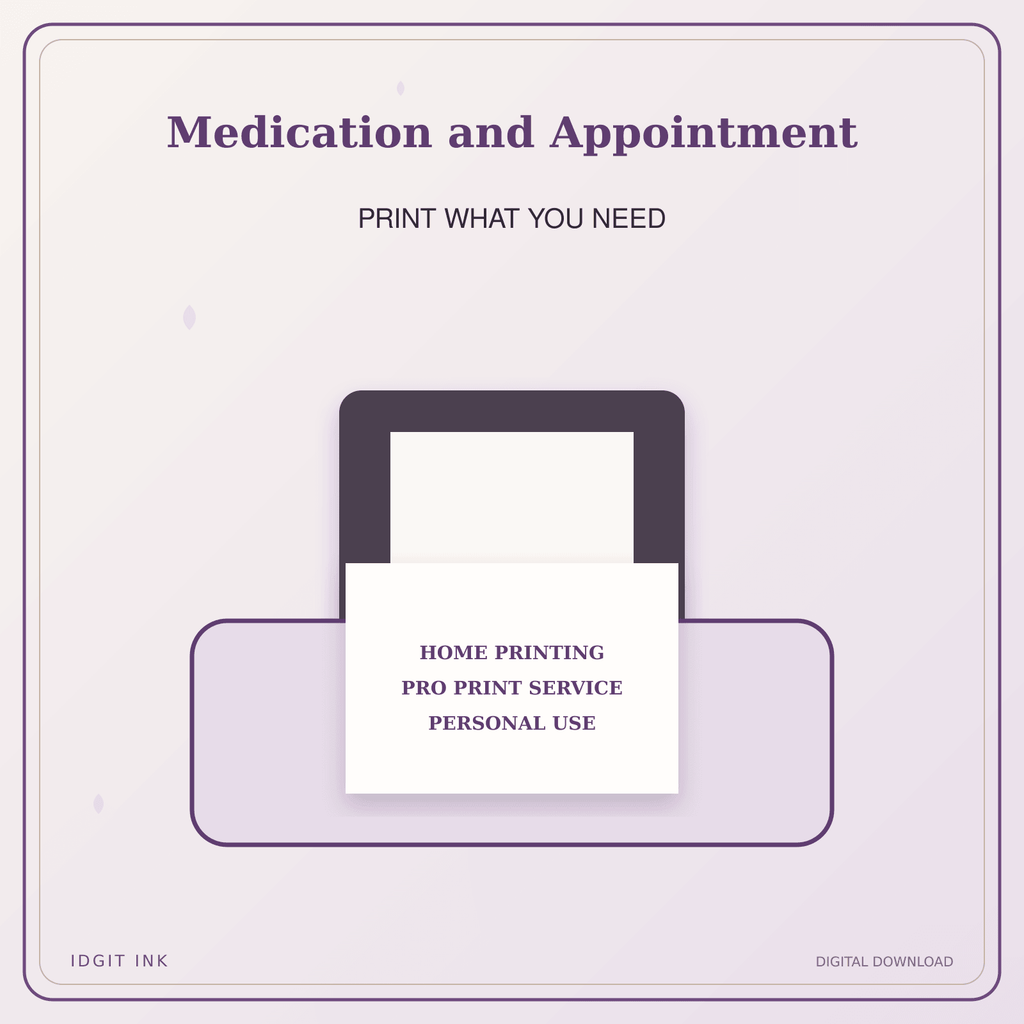 Idgit Ink Medication and Appointment deluxe journal and planner bundle — home and professional printing information